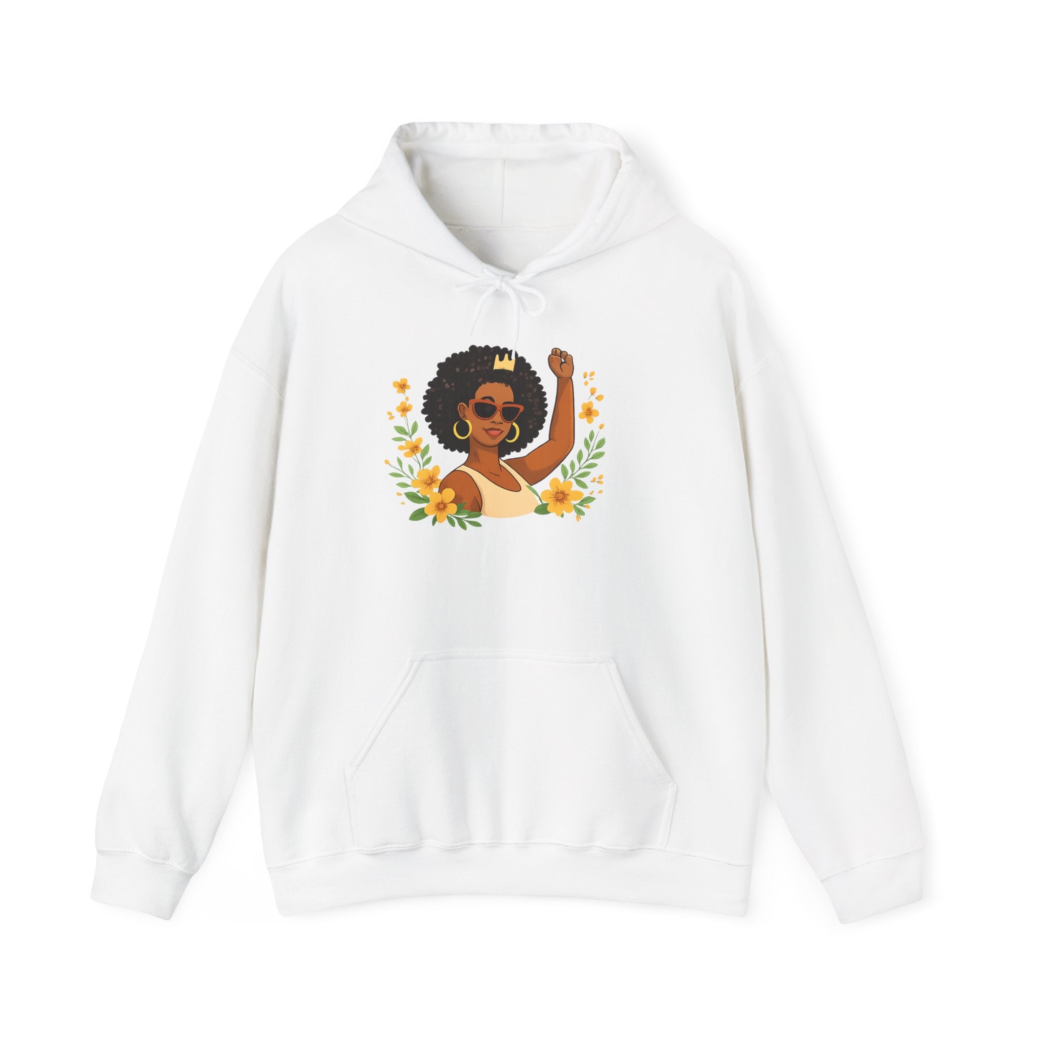 Black Girl Magic Hoodie — Afro Woman Crowned with Sunflowers Sweatshirt