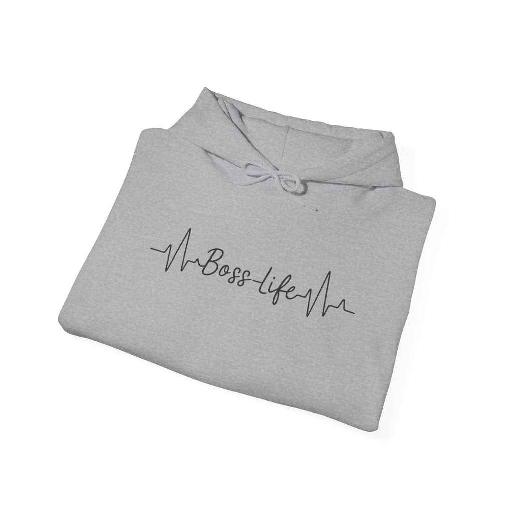 Boss Life Hoodie — Minimal Script Heartbeat Graphic