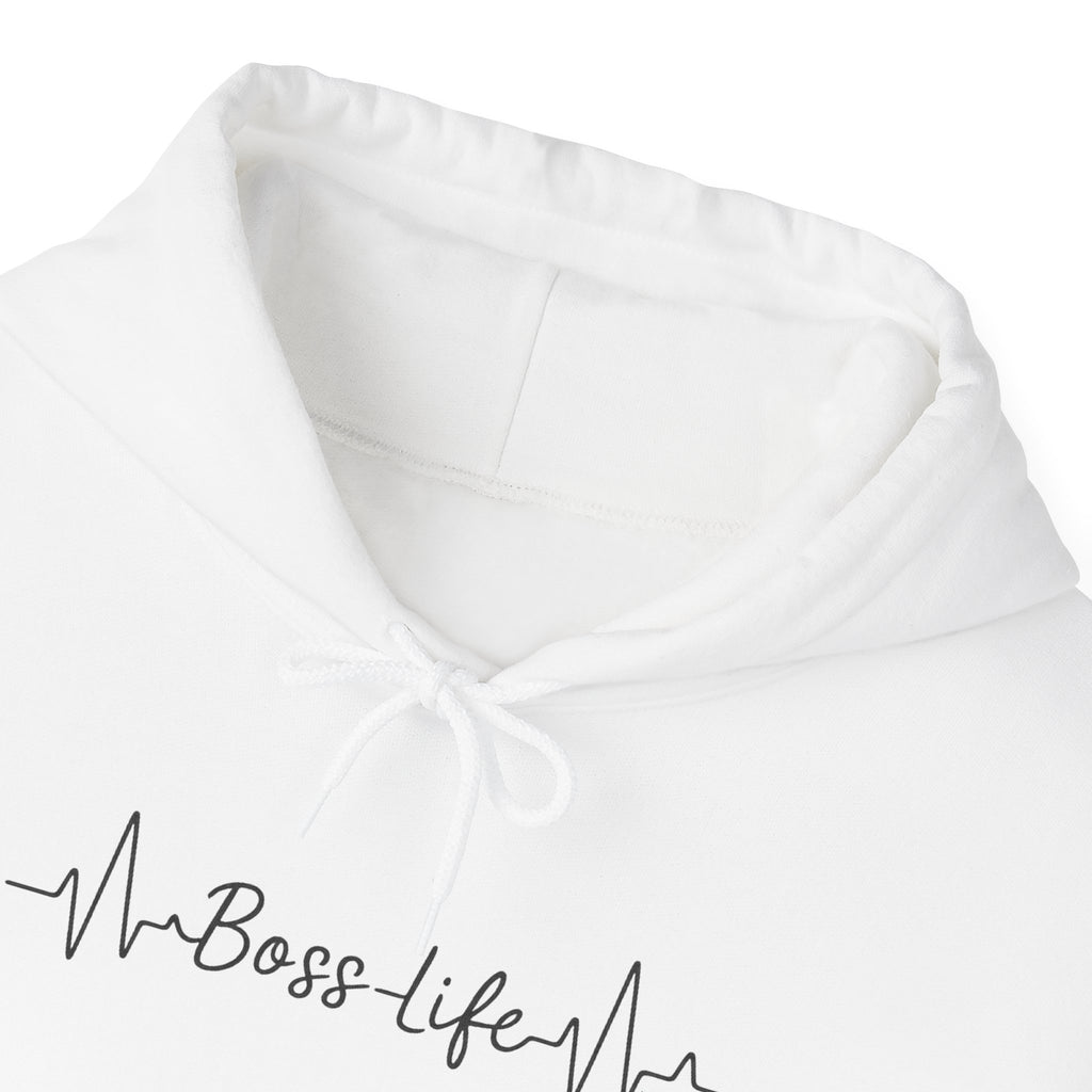 Boss Life Hoodie — Minimal Script Heartbeat Graphic