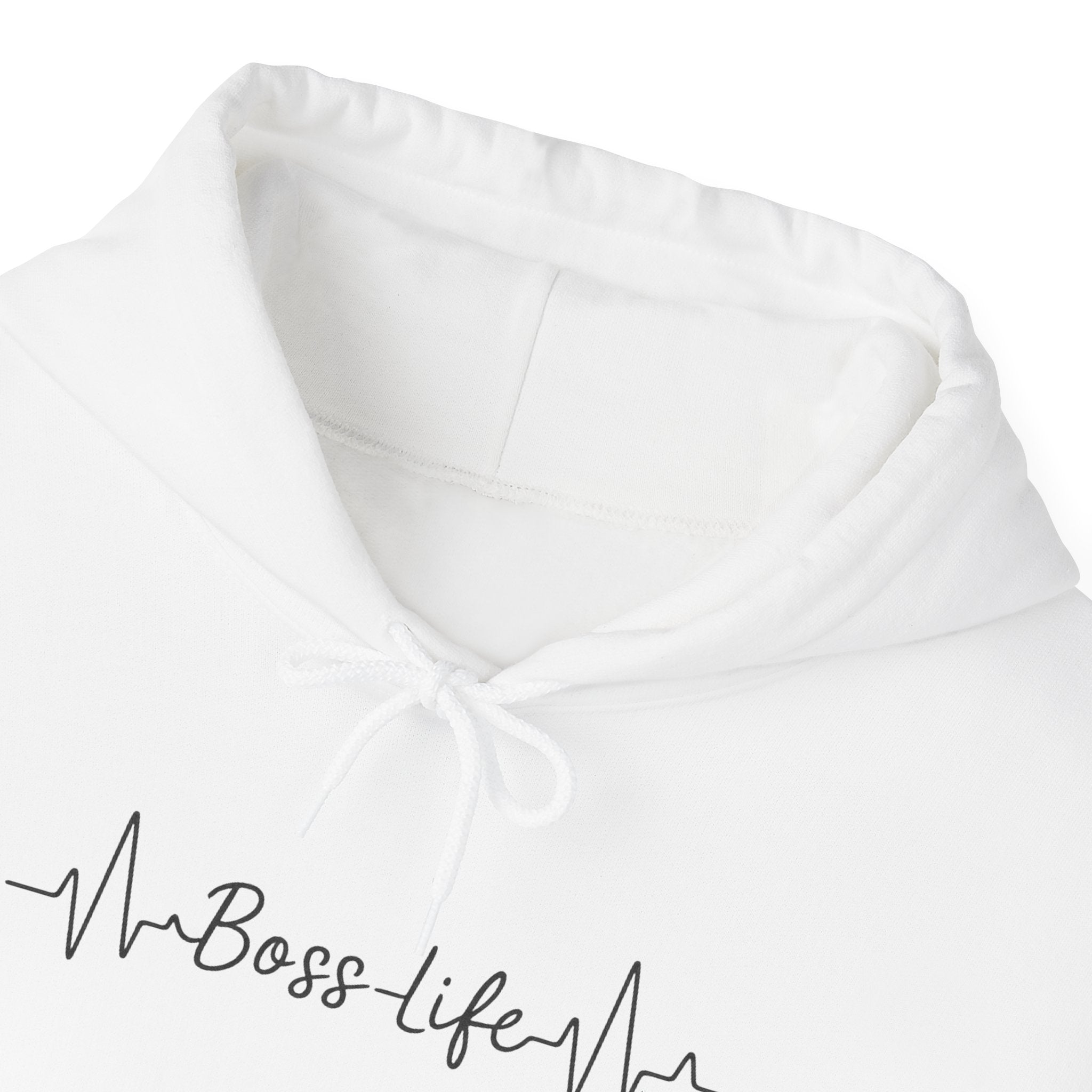 Boss Life Hoodie — Minimal Script Heartbeat Graphic