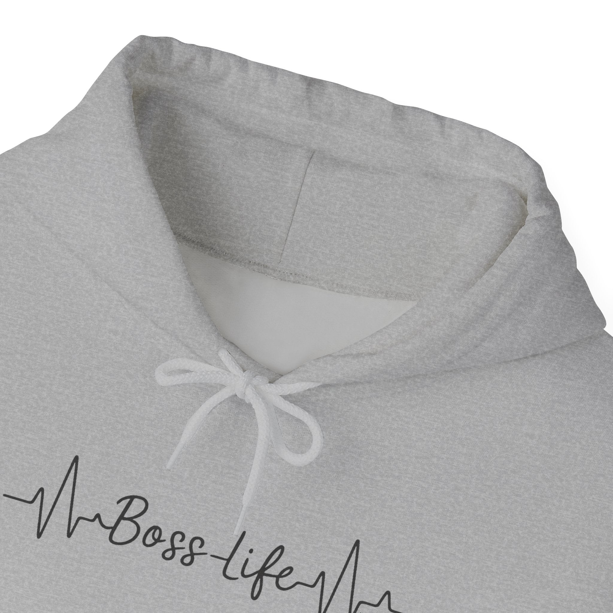 Boss Life Hoodie — Minimal Script Heartbeat Graphic