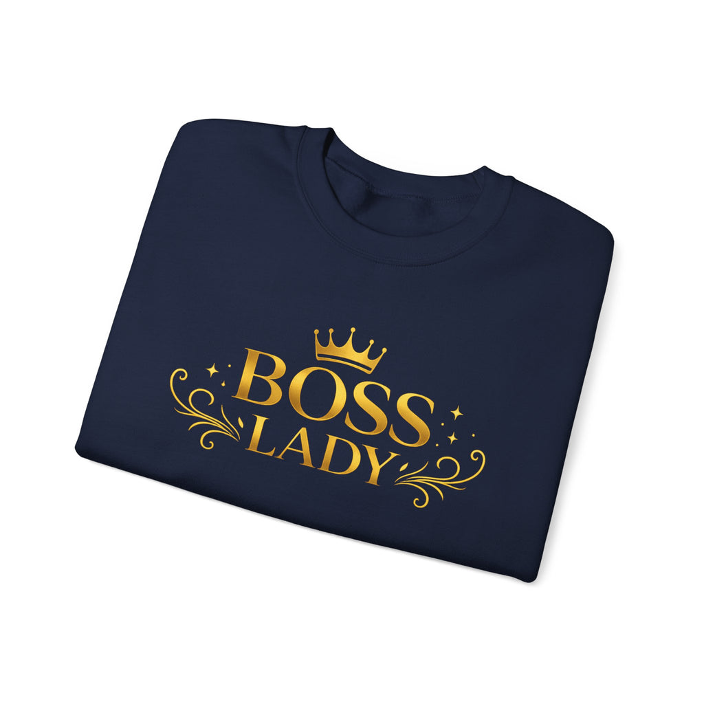 Boss Lady Sweatshirt – Gold Crown Women’s Crewneck, Empowerment Gift for Bosses & Leaders