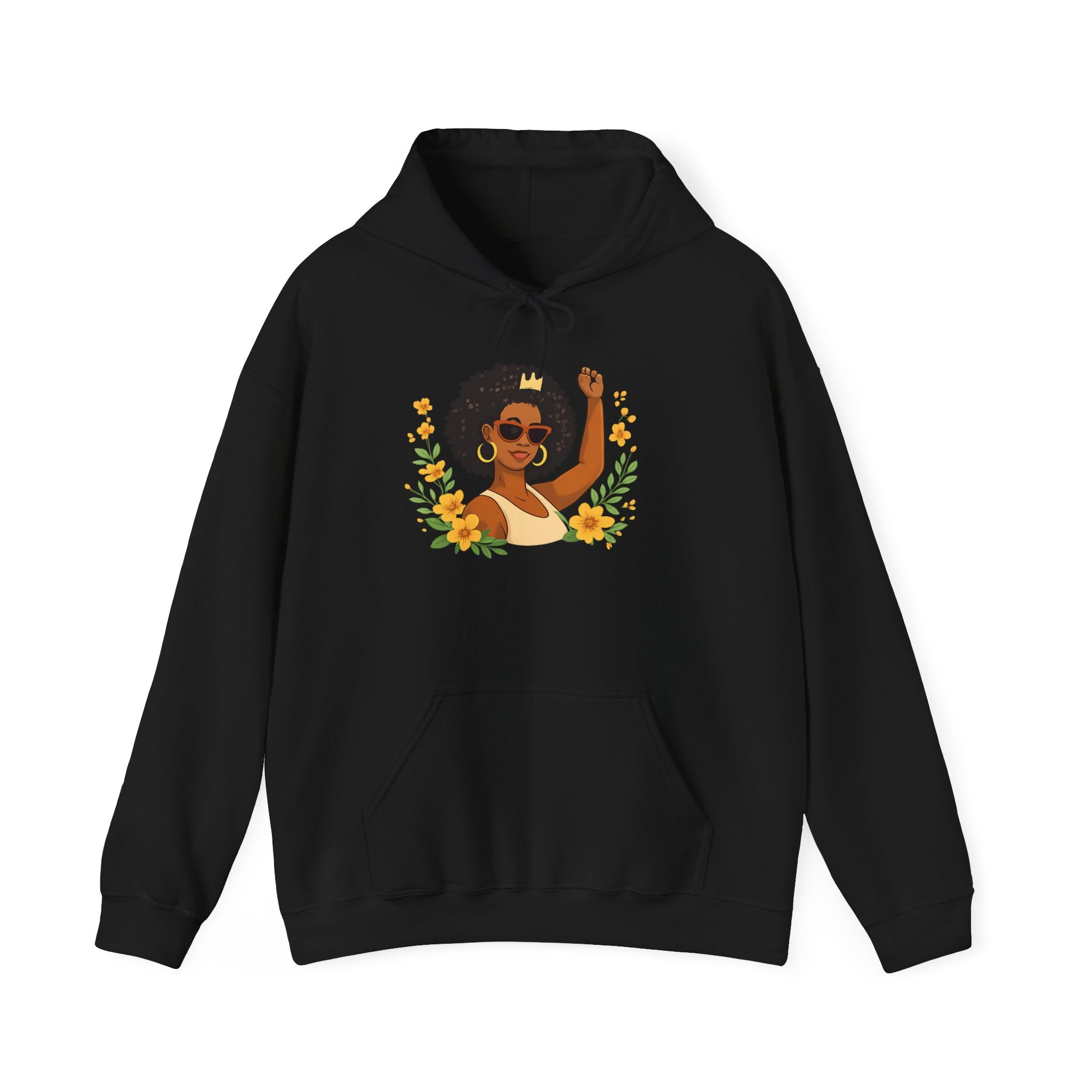 Black Girl Magic Hoodie — Afro Woman Crowned with Sunflowers Sweatshirt