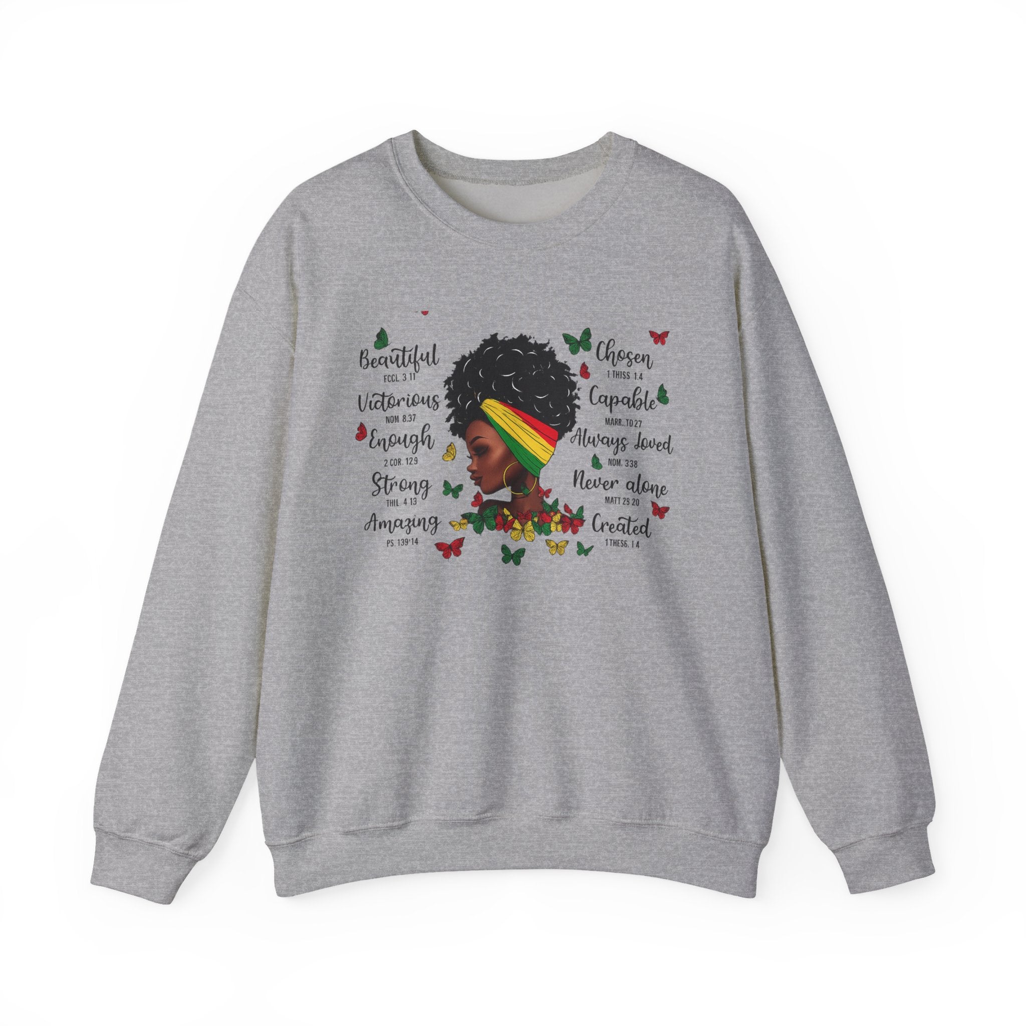 Afro Pride Crewneck Sweatshirt — Beautiful, Strong, Chosen Inspirational Graphic