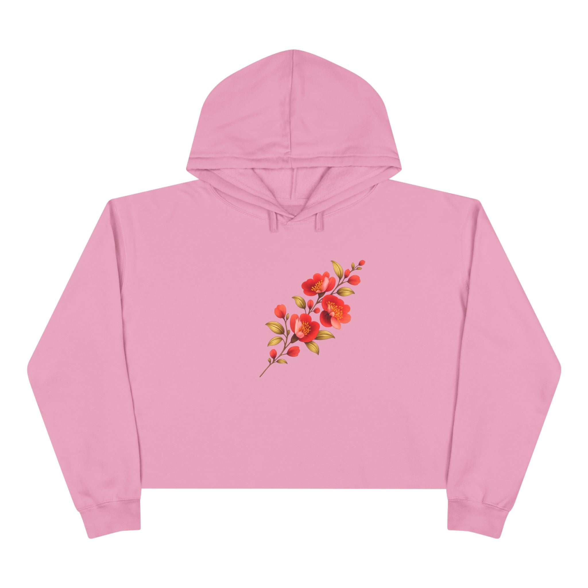 Floral Watercolor Crop Hoodie – Red Blossom Chest Print