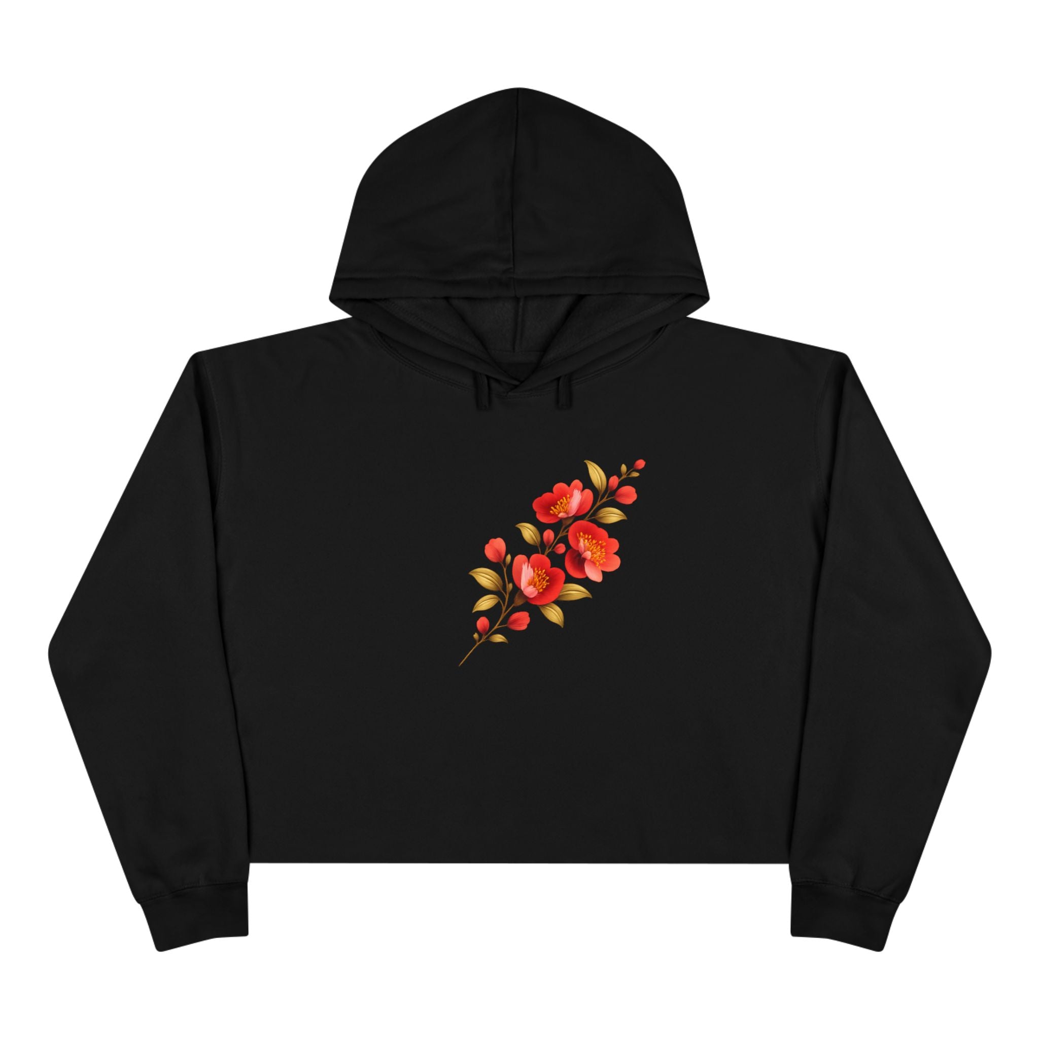 Floral Watercolor Crop Hoodie – Red Blossom Chest Print