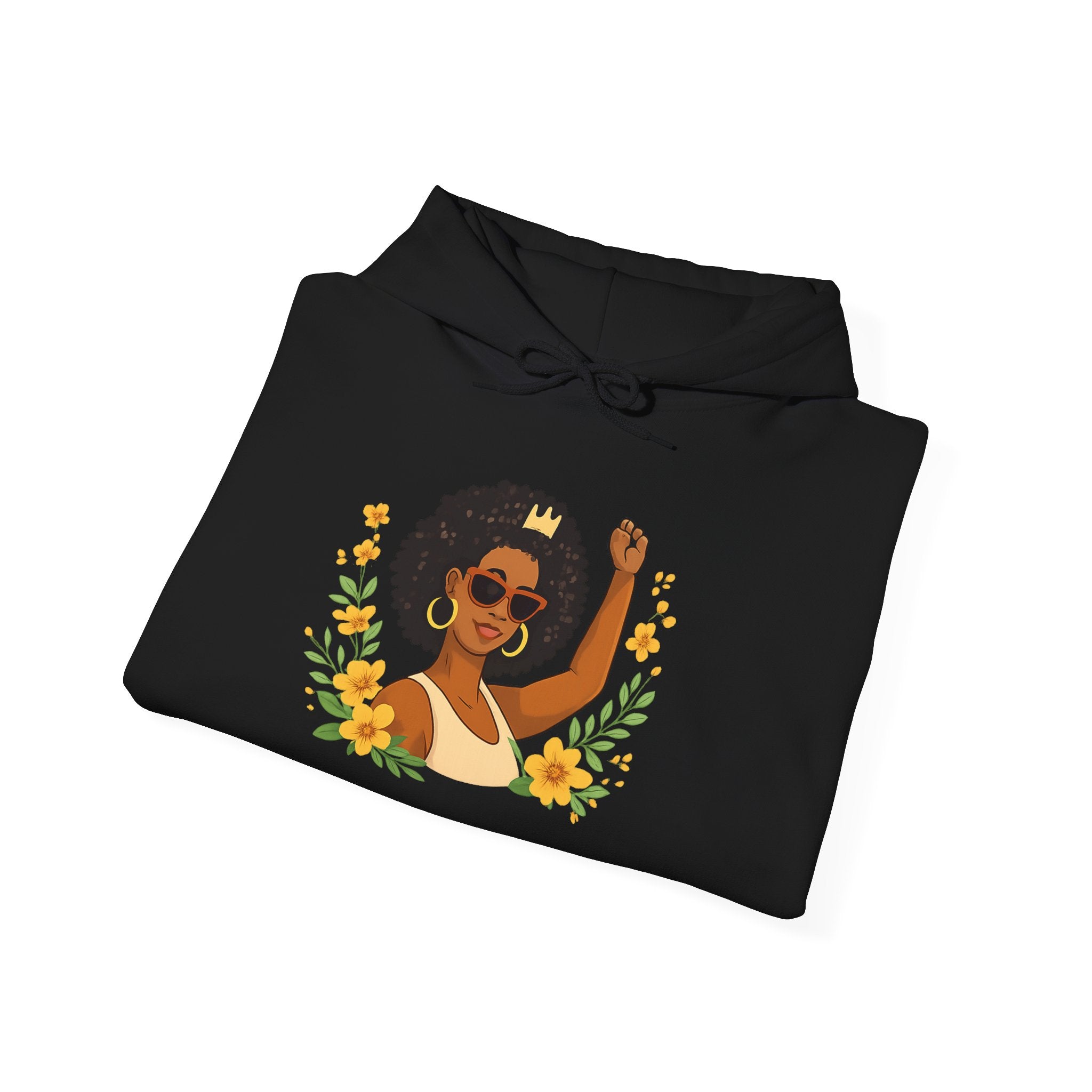 Black Girl Magic Hoodie — Afro Woman Crowned with Sunflowers Sweatshirt