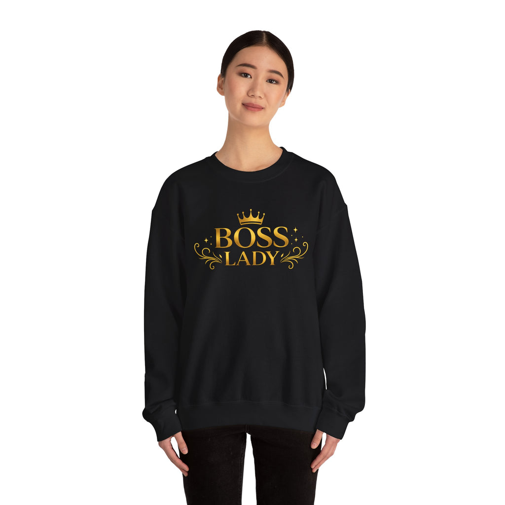 Boss Lady Sweatshirt – Gold Crown Women’s Crewneck, Empowerment Gift for Bosses & Leaders