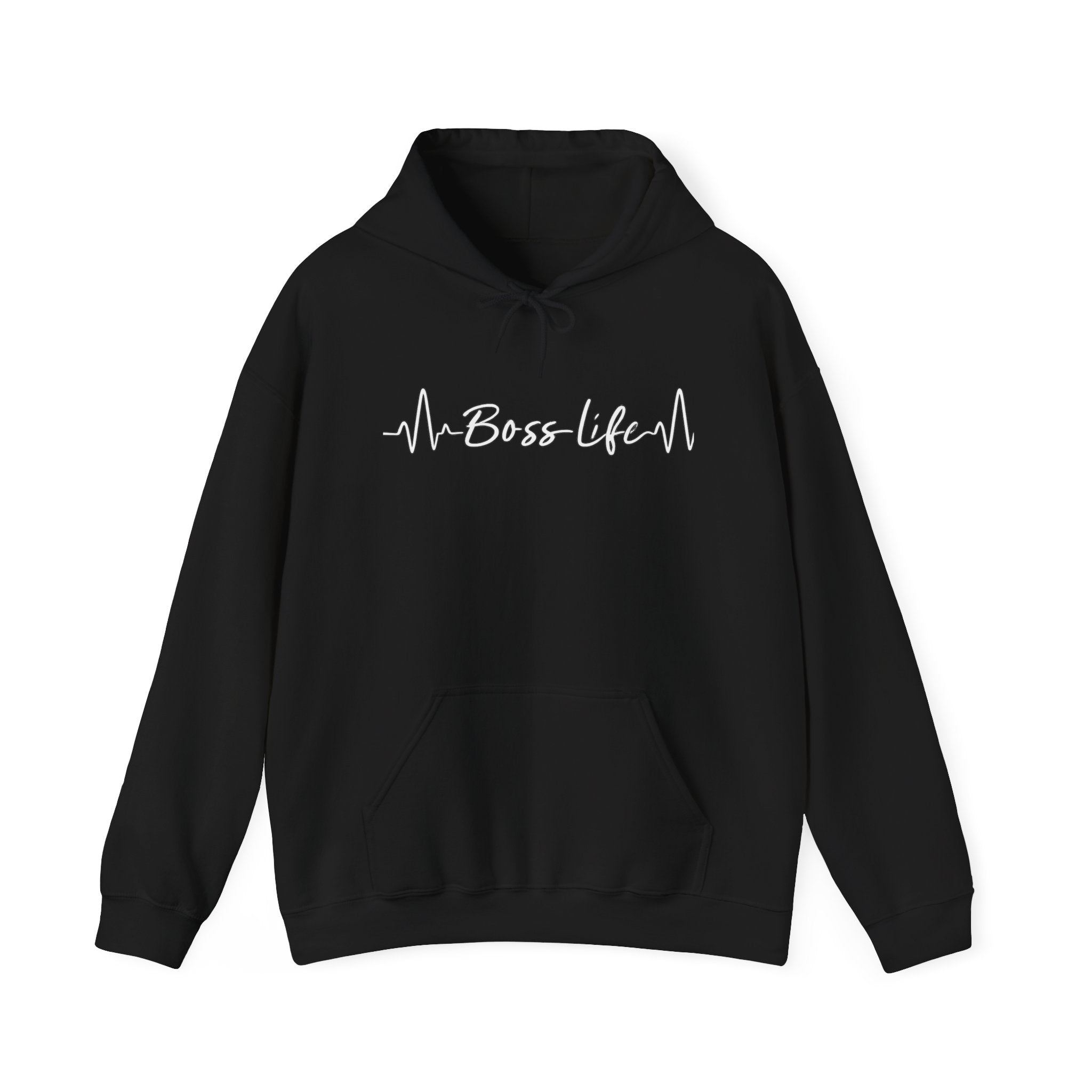 Boss Life Hoodie — Minimal Script Heartbeat Graphic