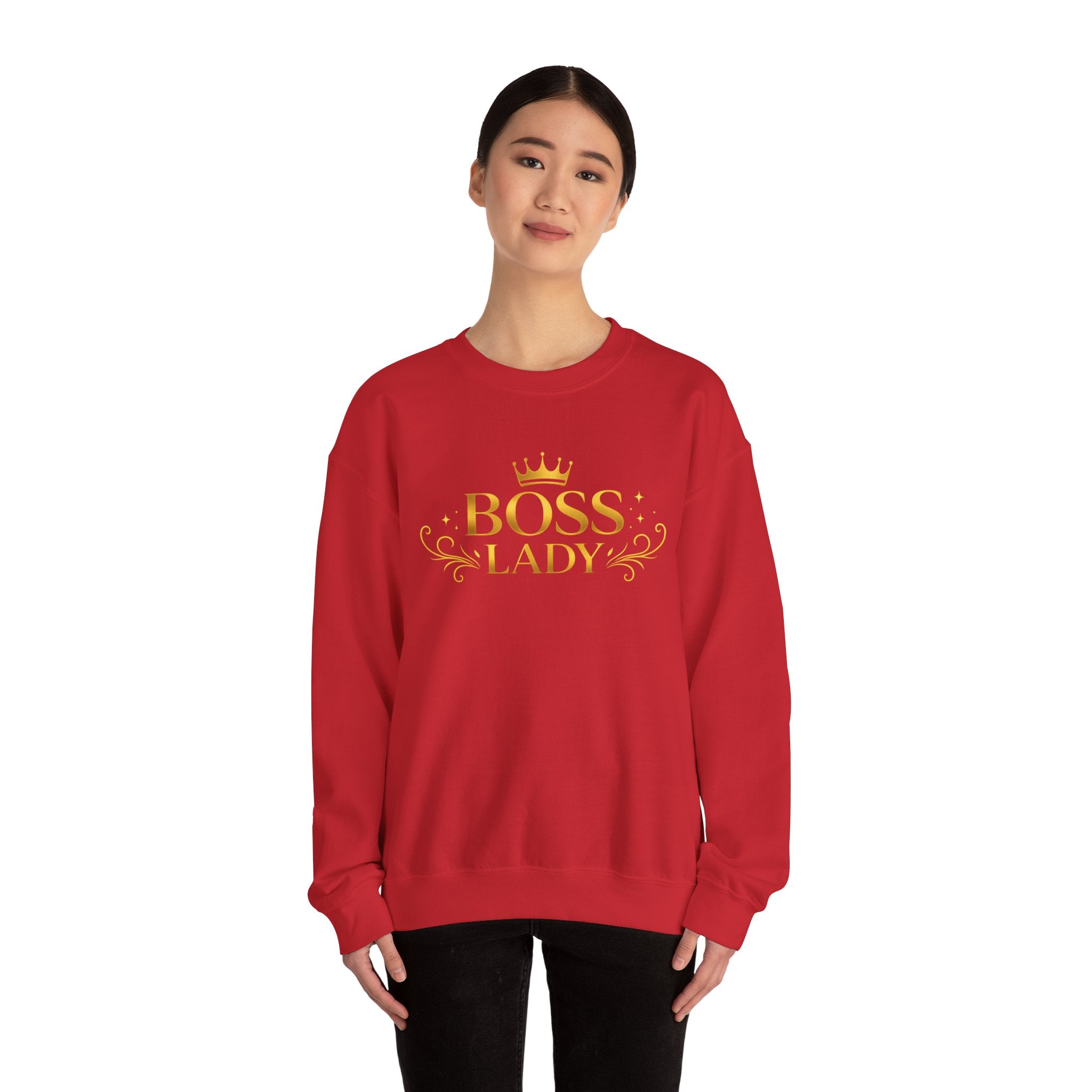 Boss Lady Sweatshirt – Gold Crown Women’s Crewneck, Empowerment Gift for Bosses & Leaders
