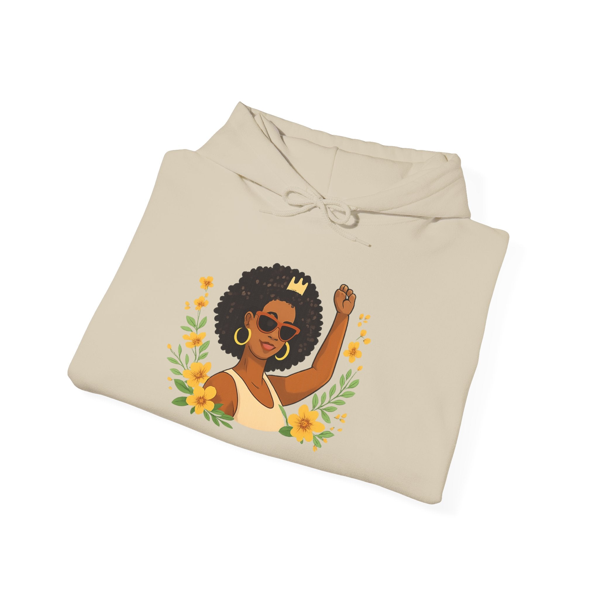 Black Girl Magic Hoodie — Afro Woman Crowned with Sunflowers Sweatshirt