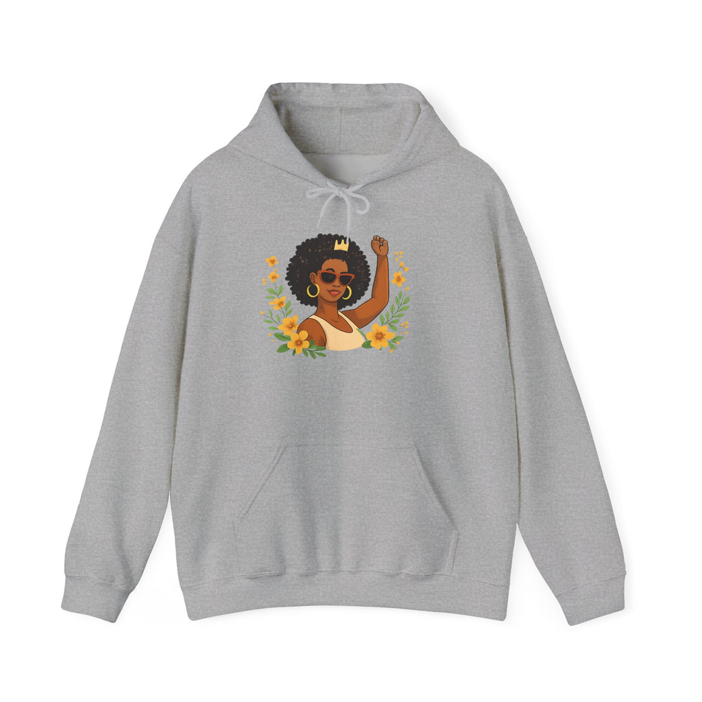 Black Girl Magic Hoodie — Afro Woman Crowned with Sunflowers Sweatshirt