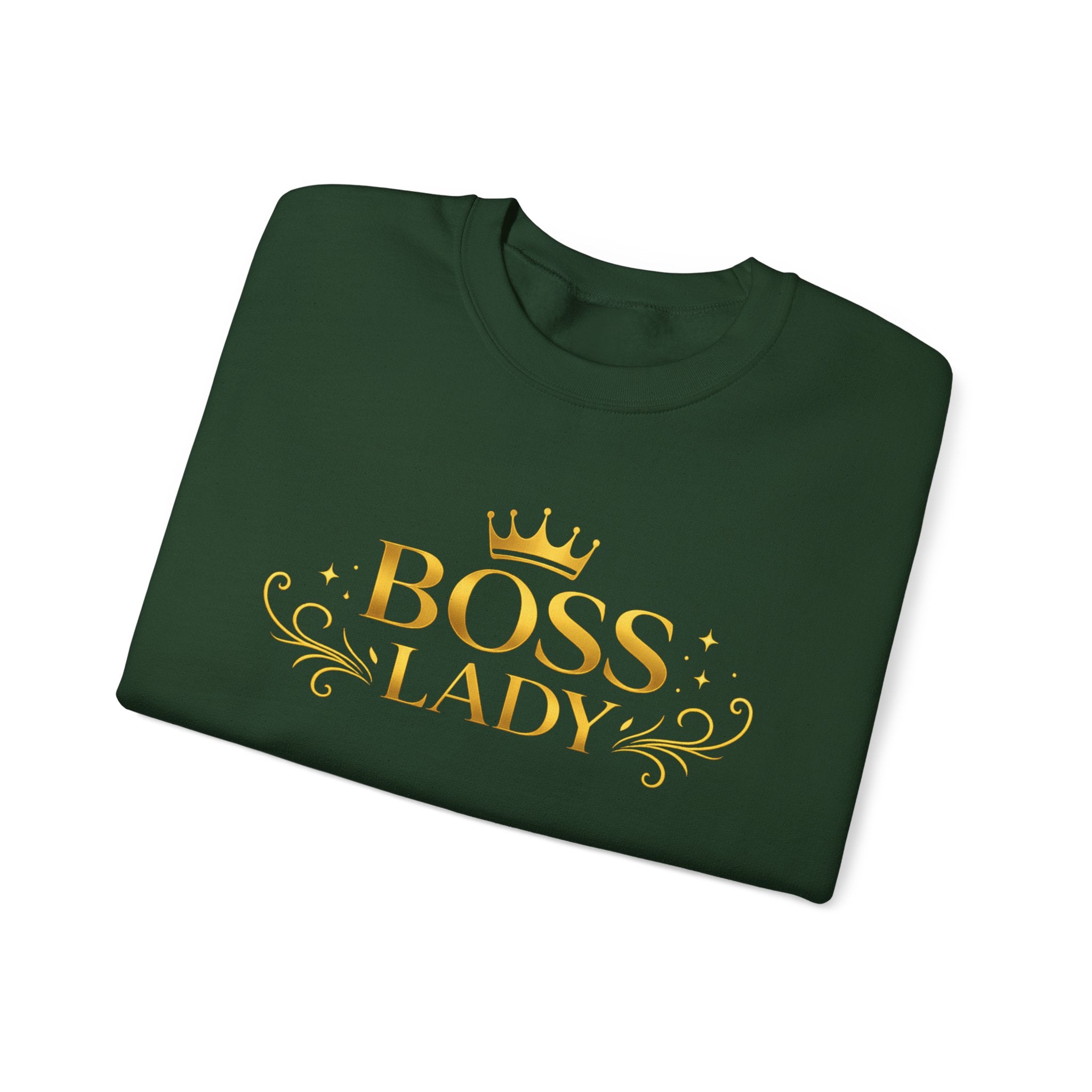 Boss Lady Sweatshirt – Gold Crown Women’s Crewneck, Empowerment Gift for Bosses & Leaders