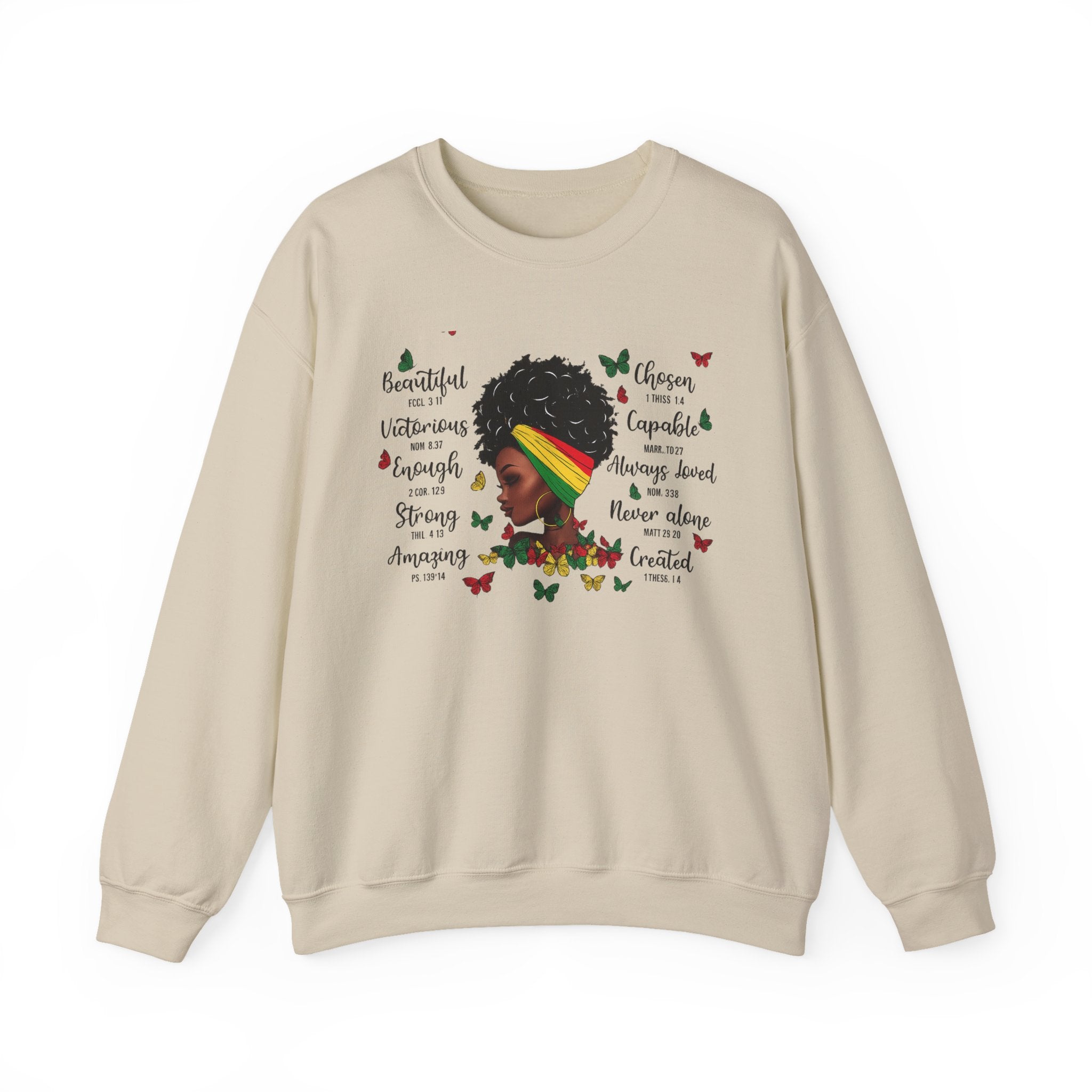 Afro Pride Crewneck Sweatshirt — Beautiful, Strong, Chosen Inspirational Graphic