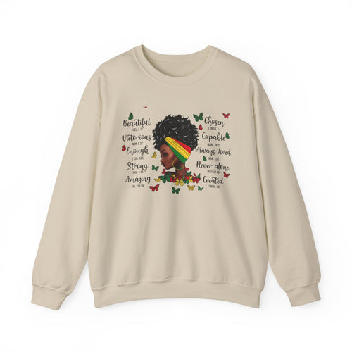 Afro Pride Crewneck Sweatshirt — Beautiful, Strong, Chosen Inspirational Graphic
