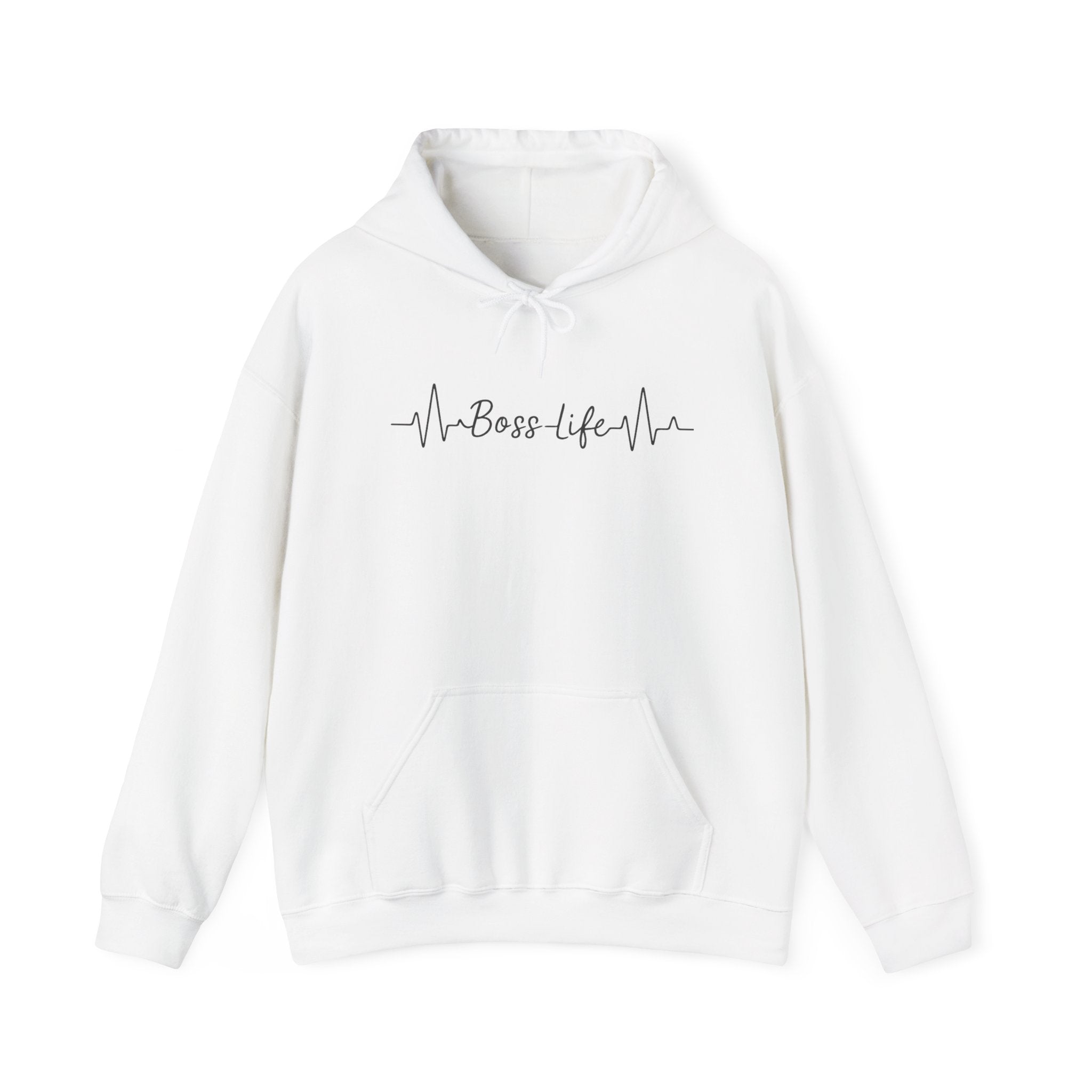 Boss Life Hoodie — Minimal Script Heartbeat Graphic