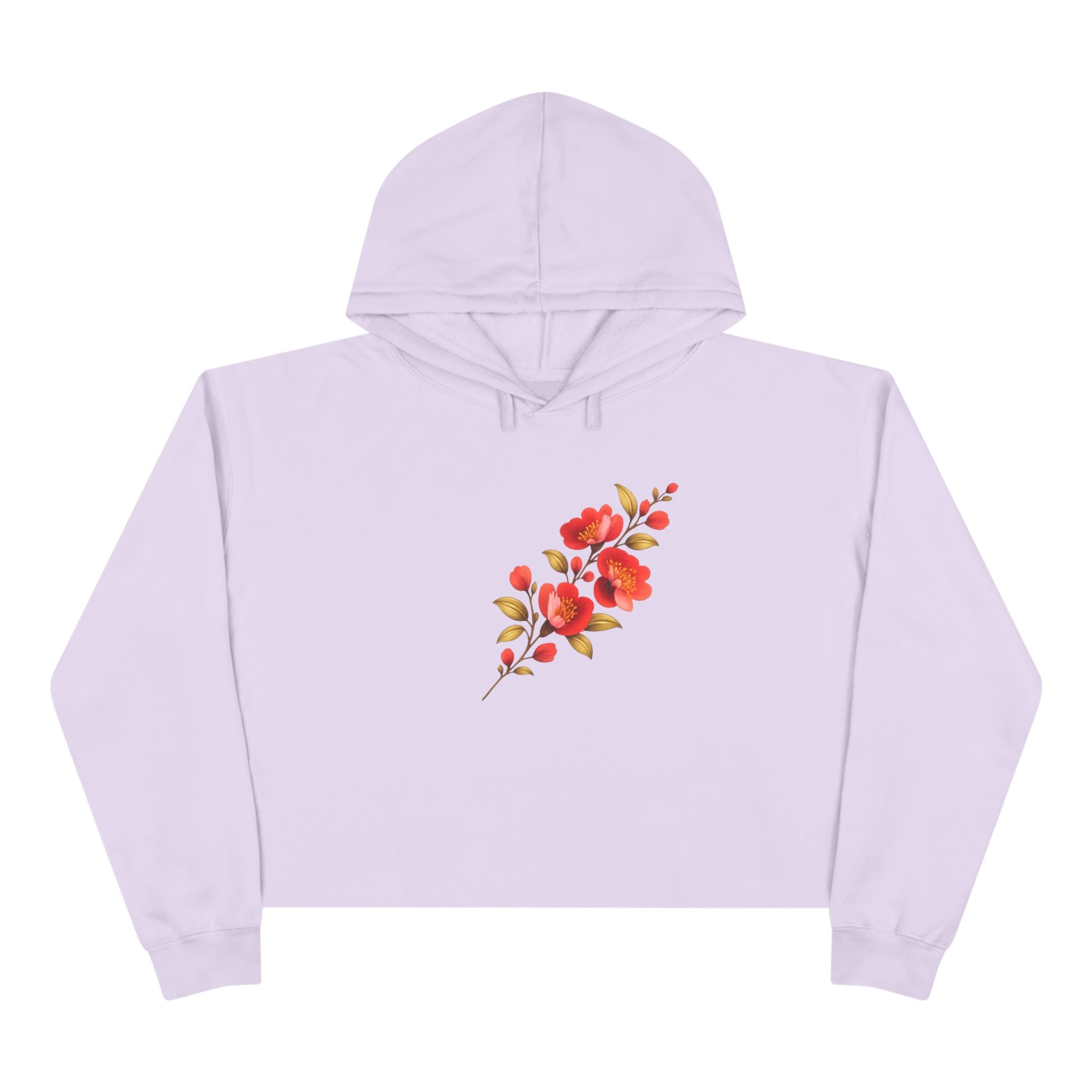 Floral Watercolor Crop Hoodie – Red Blossom Chest Print