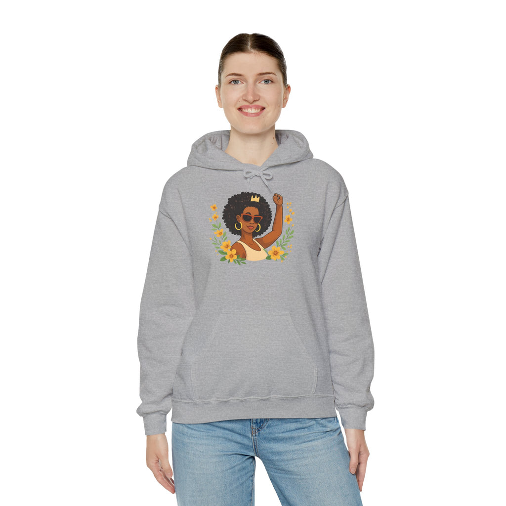 Black Girl Magic Hoodie — Afro Woman Crowned with Sunflowers Sweatshirt