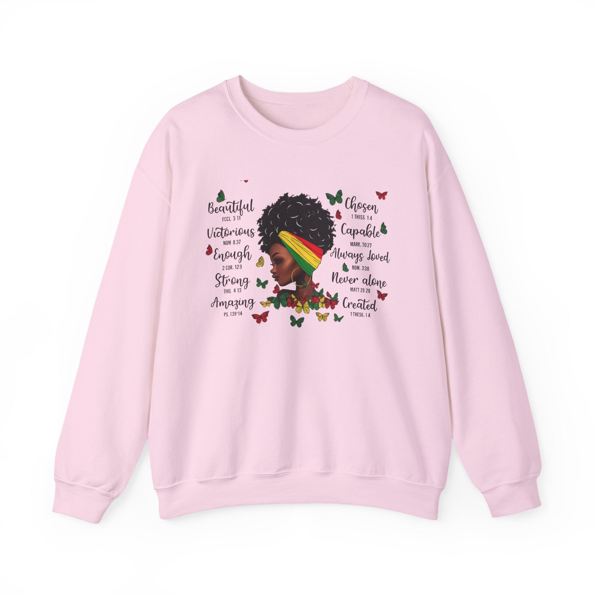 Afro Pride Crewneck Sweatshirt — Beautiful, Strong, Chosen Inspirational Graphic