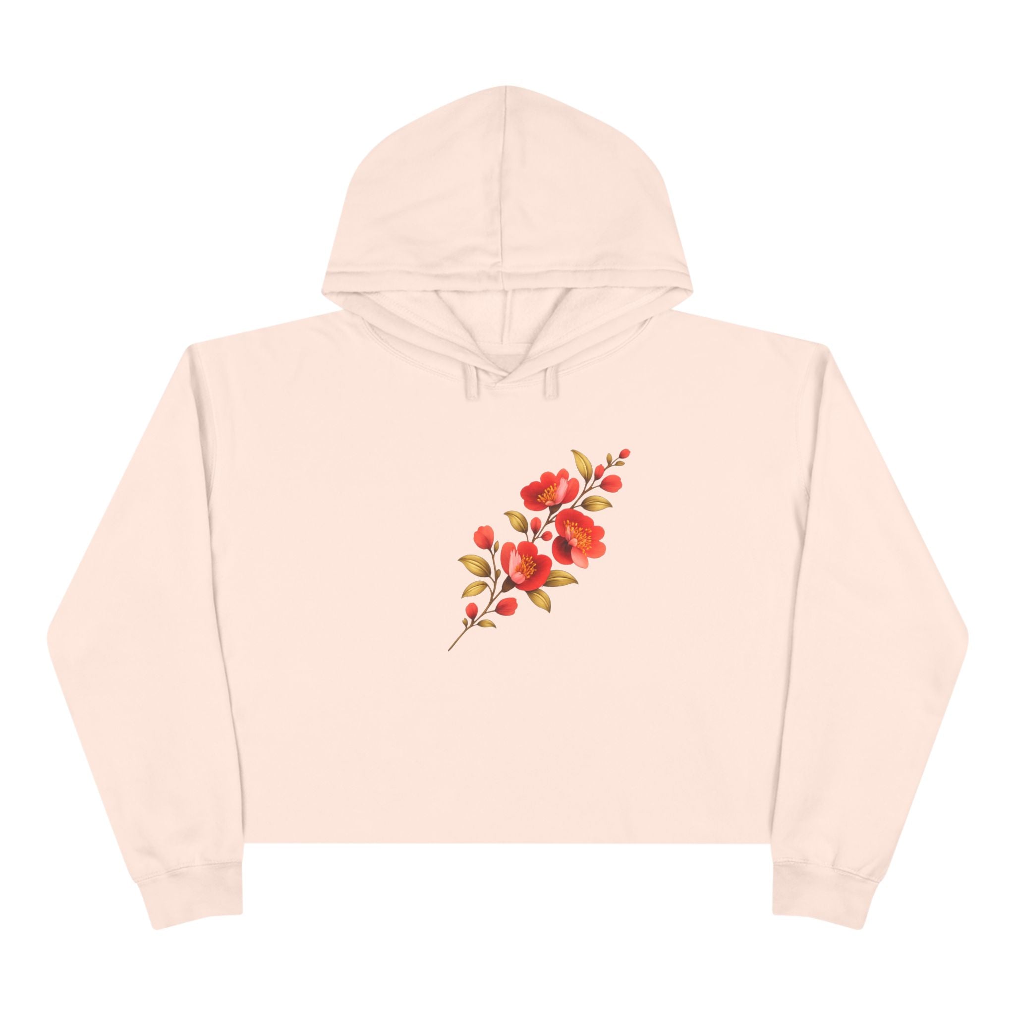 Floral Watercolor Crop Hoodie – Red Blossom Chest Print