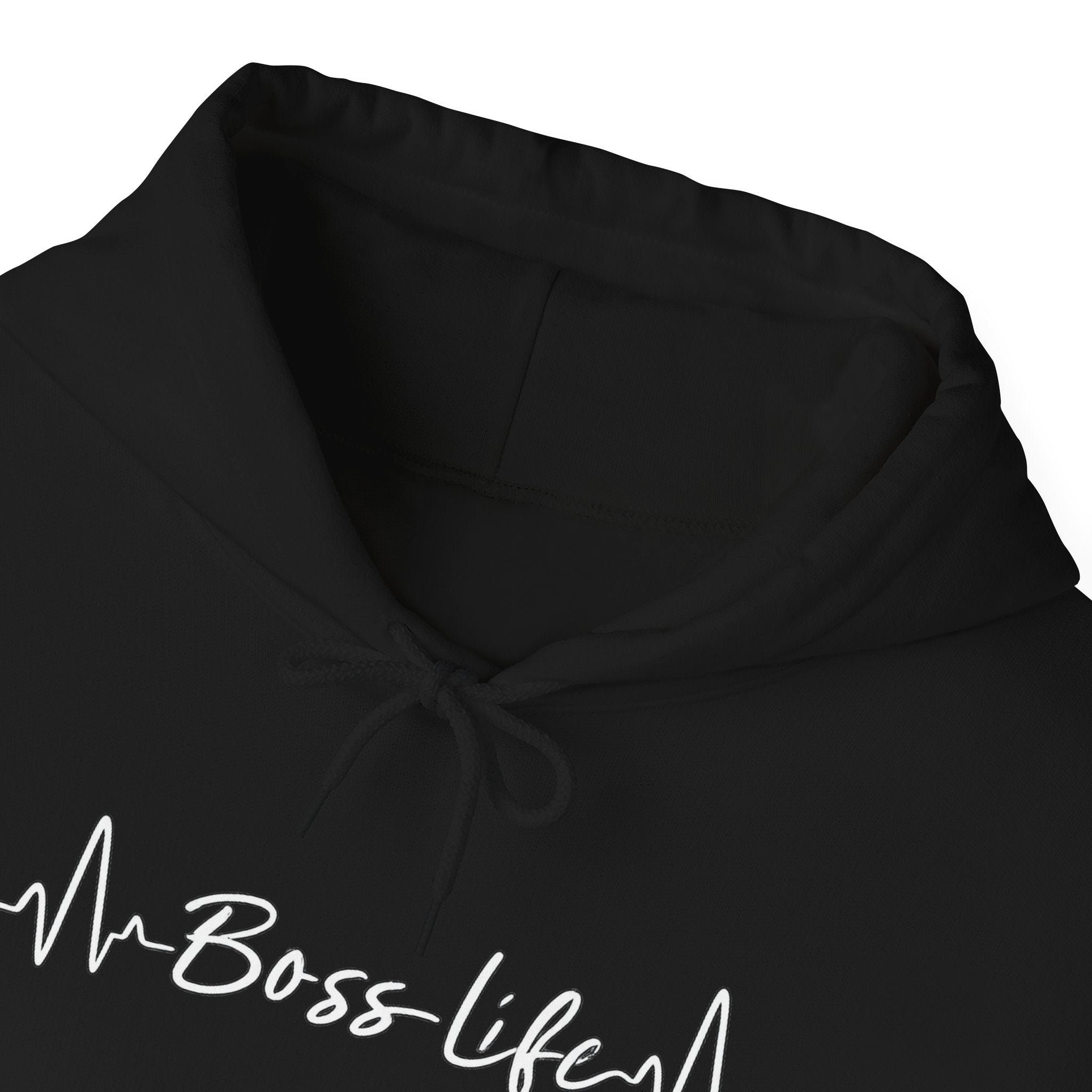 Boss Life Hoodie — Minimal Script Heartbeat Graphic