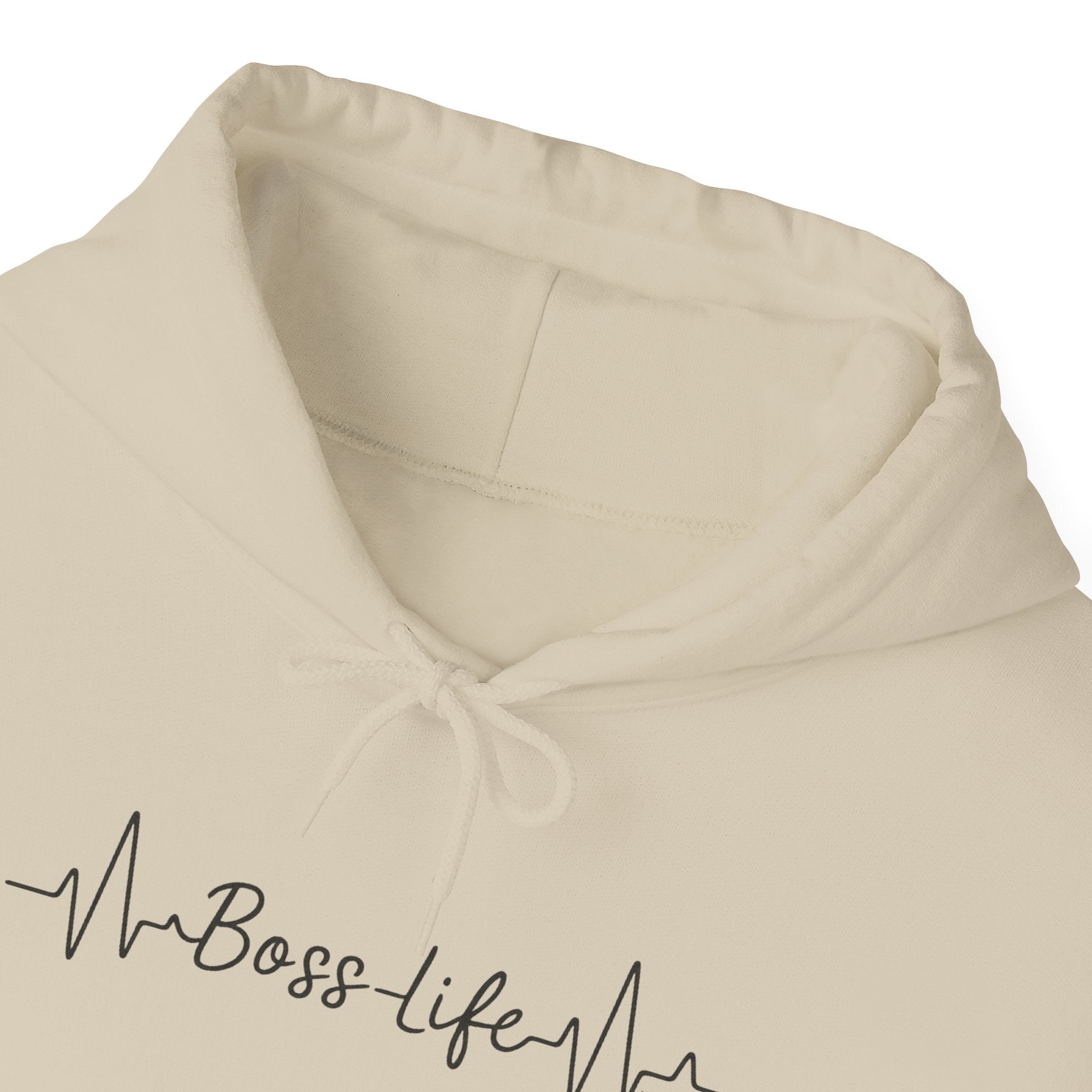 Boss Life Hoodie — Minimal Script Heartbeat Graphic