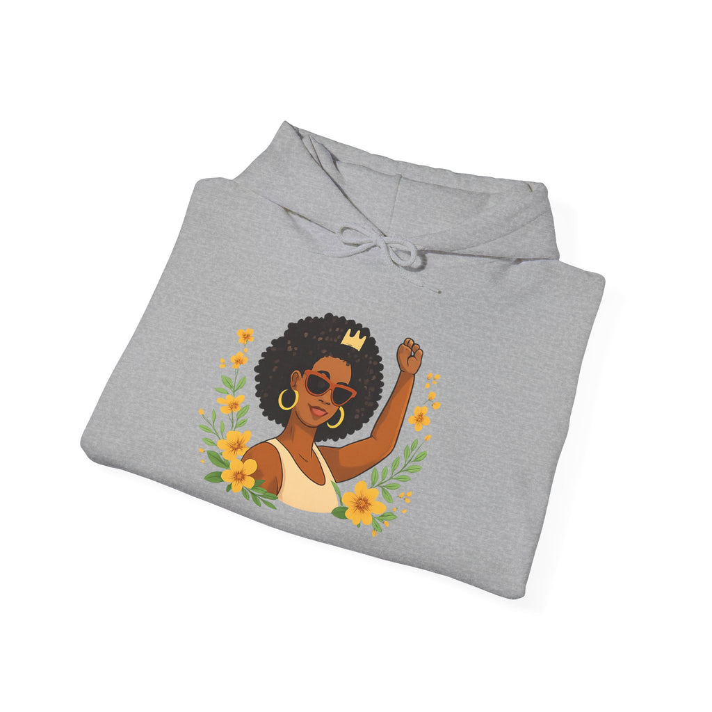 Black Girl Magic Hoodie — Afro Woman Crowned with Sunflowers Sweatshirt