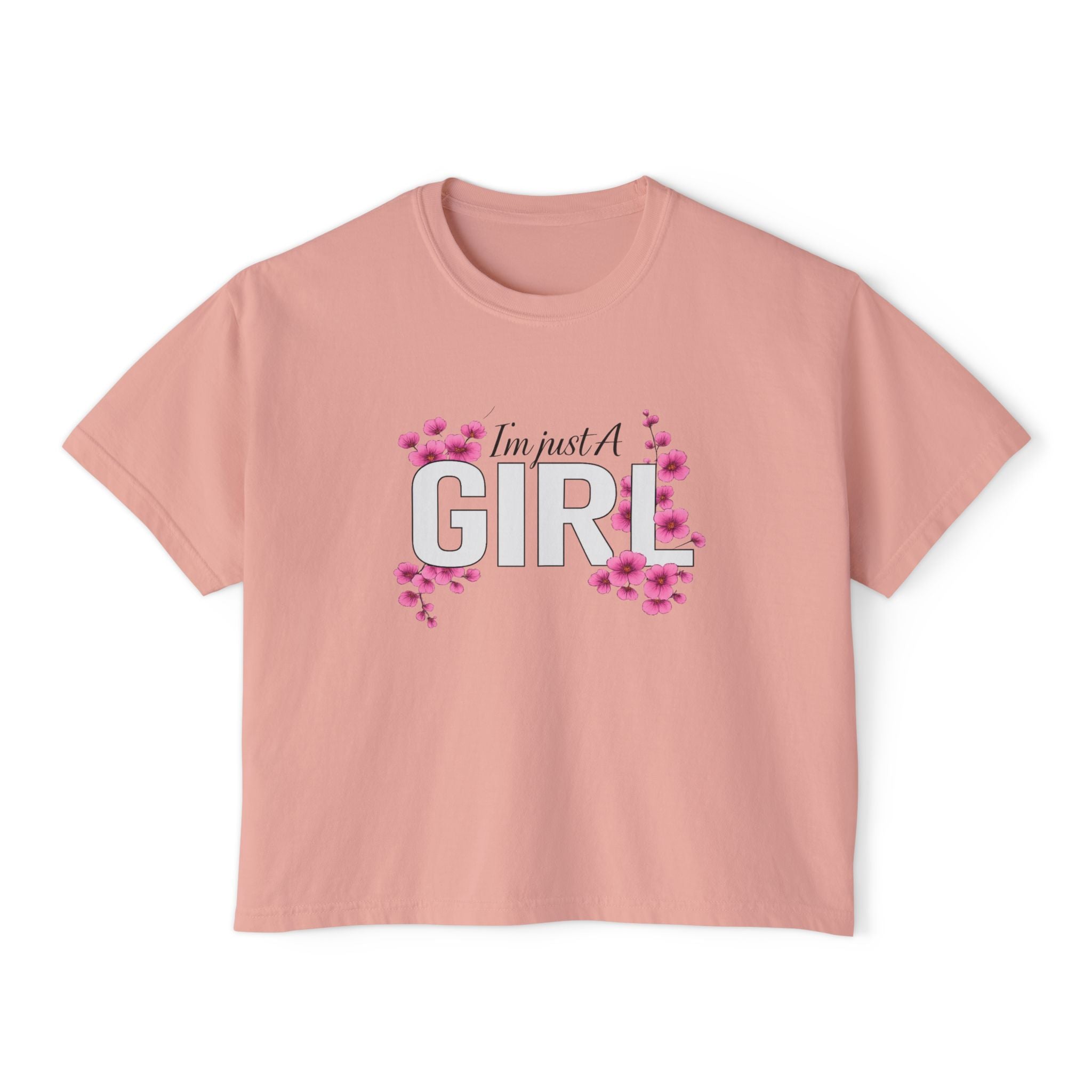 I'm Just A Girl Floral Boxy Tee — Cute Feminine Graphic T-Shirt