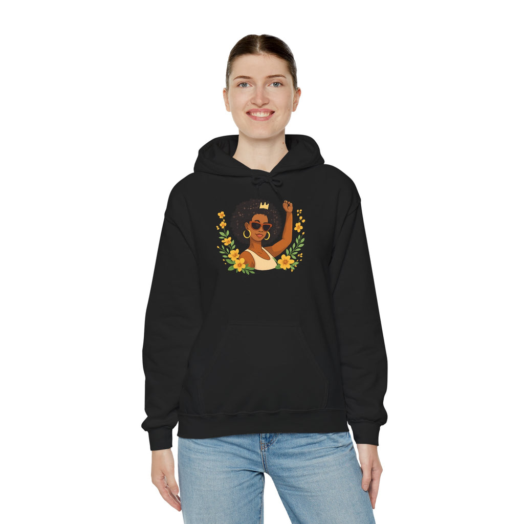 Black Girl Magic Hoodie — Afro Woman Crowned with Sunflowers Sweatshirt