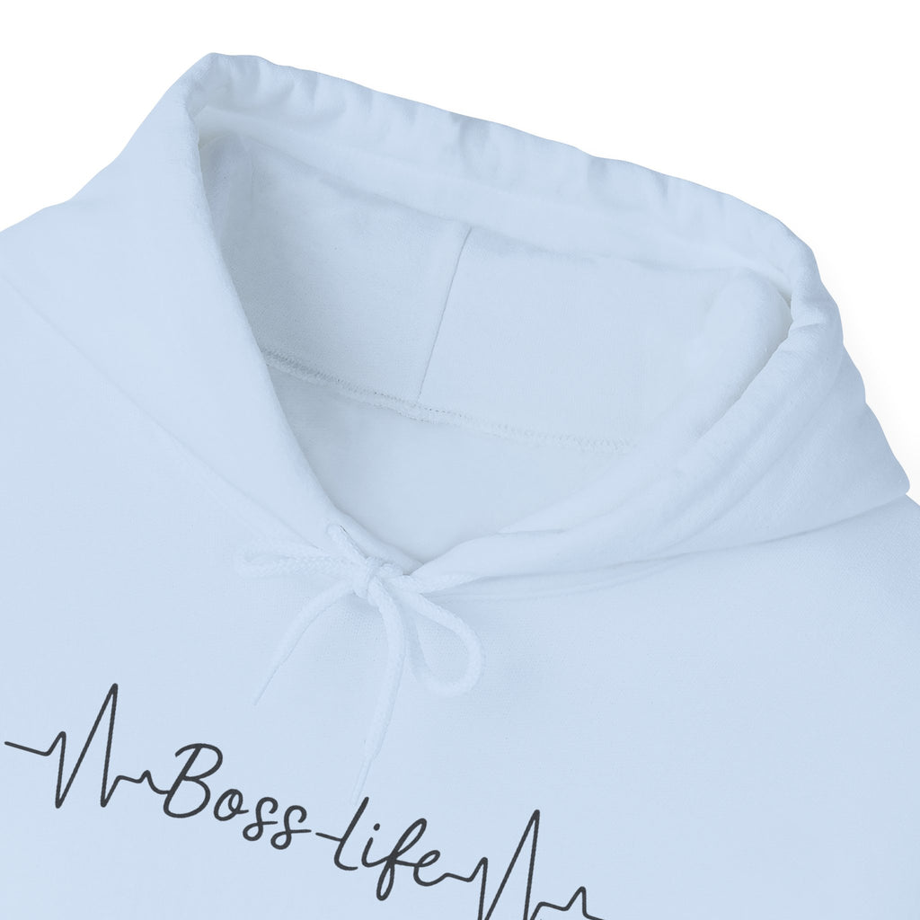 Boss Life Hoodie — Minimal Script Heartbeat Graphic