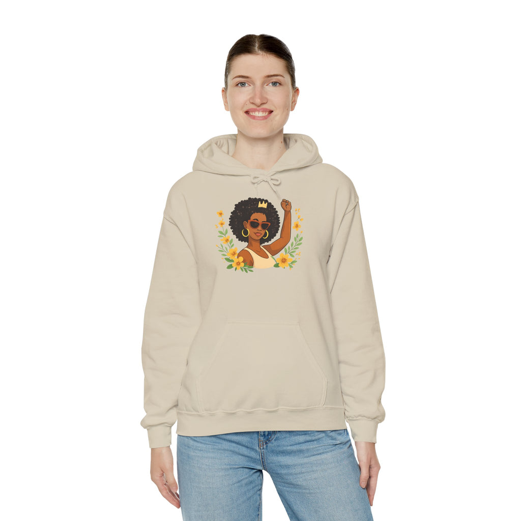 Black Girl Magic Hoodie — Afro Woman Crowned with Sunflowers Sweatshirt