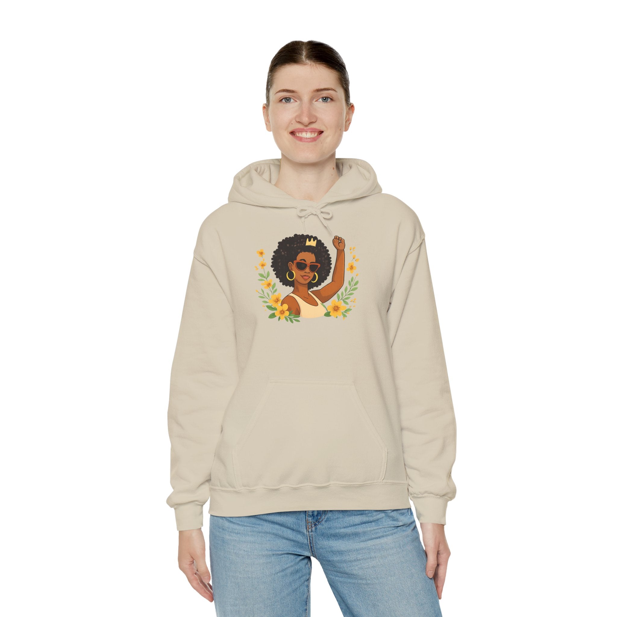 Black Girl Magic Hoodie — Afro Woman Crowned with Sunflowers Sweatshirt