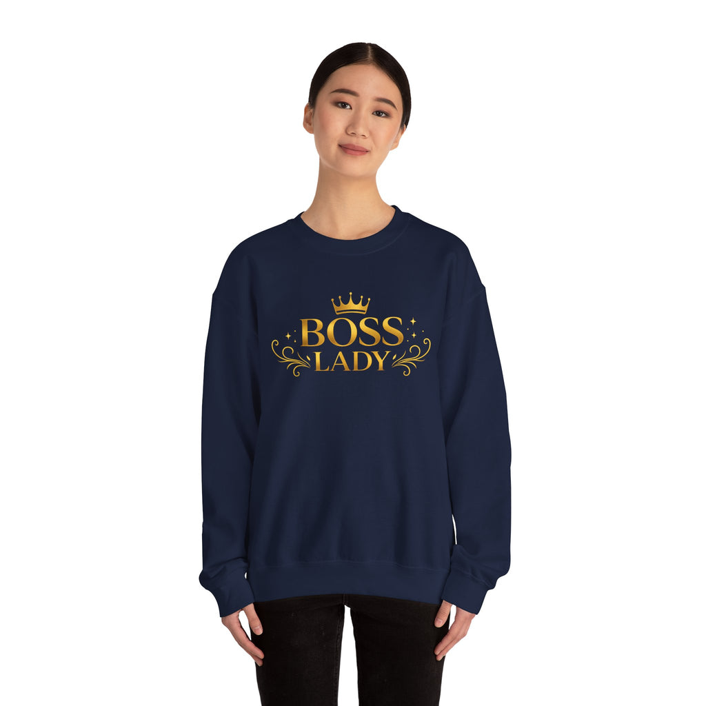 Boss Lady Sweatshirt – Gold Crown Women’s Crewneck, Empowerment Gift for Bosses & Leaders