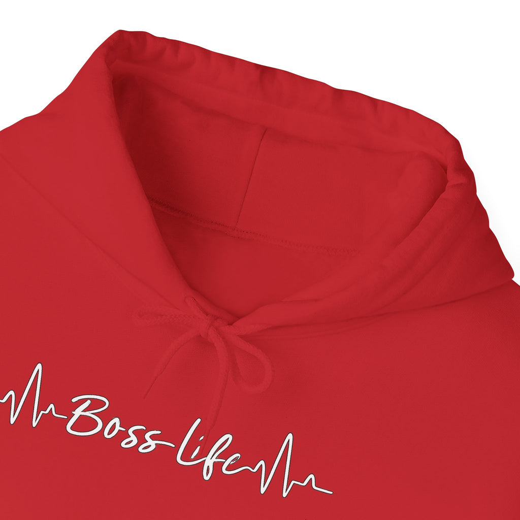 Boss Life Hoodie — Minimal Script Heartbeat Graphic