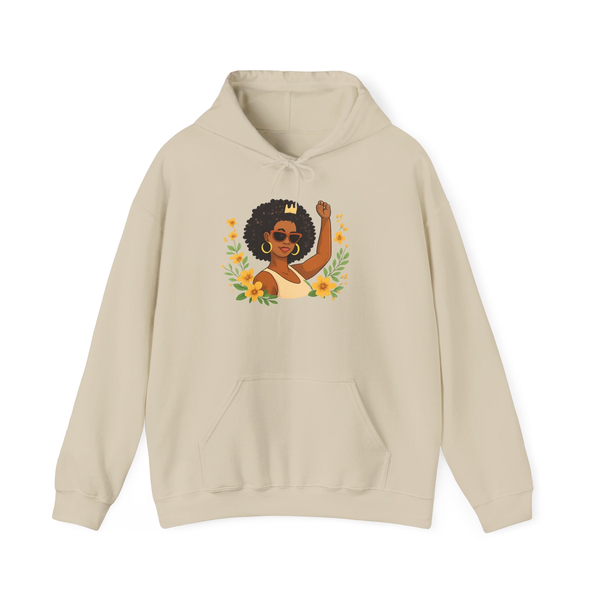Black Girl Magic Hoodie — Afro Woman Crowned with Sunflowers Sweatshirt