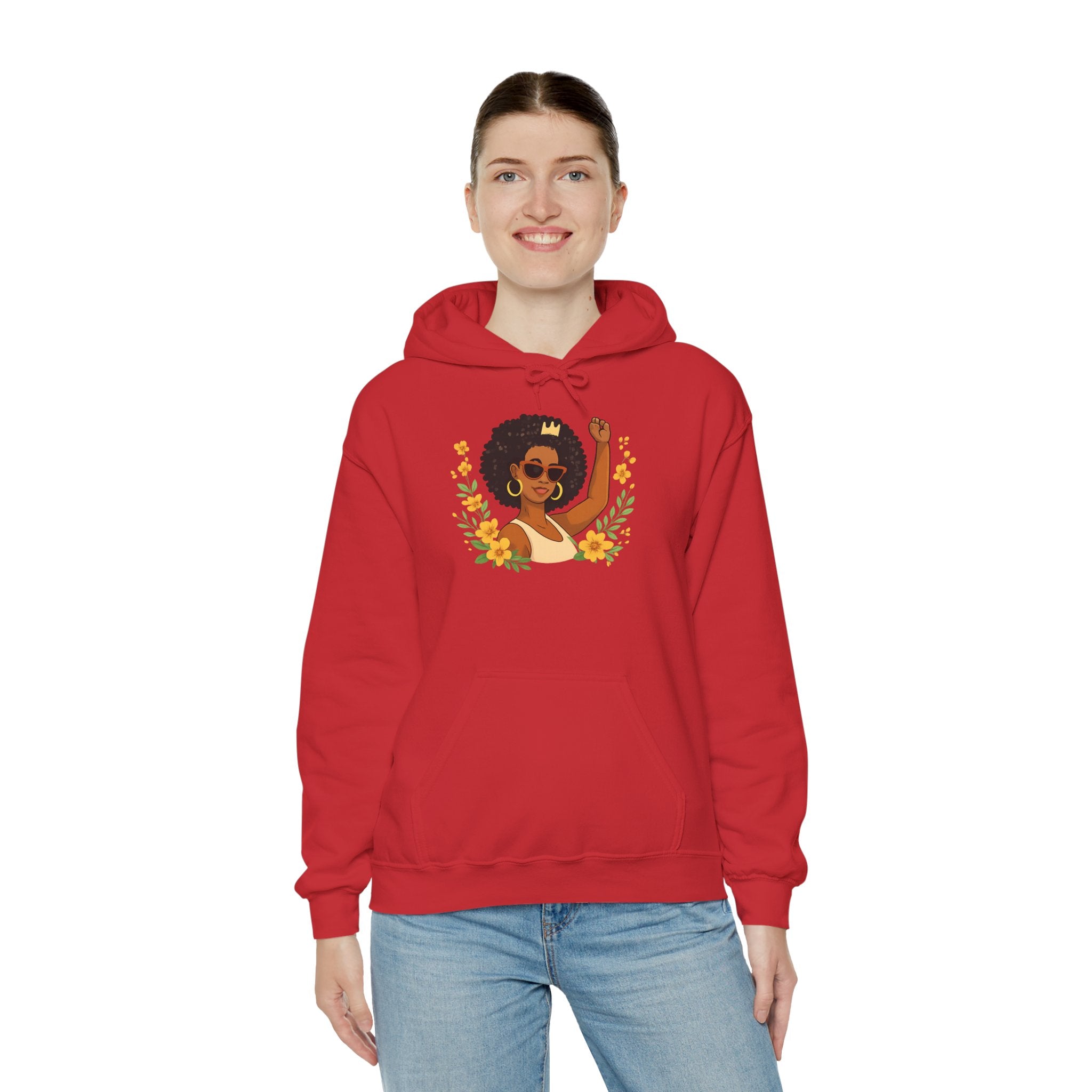 Black Girl Magic Hoodie — Afro Woman Crowned with Sunflowers Sweatshirt