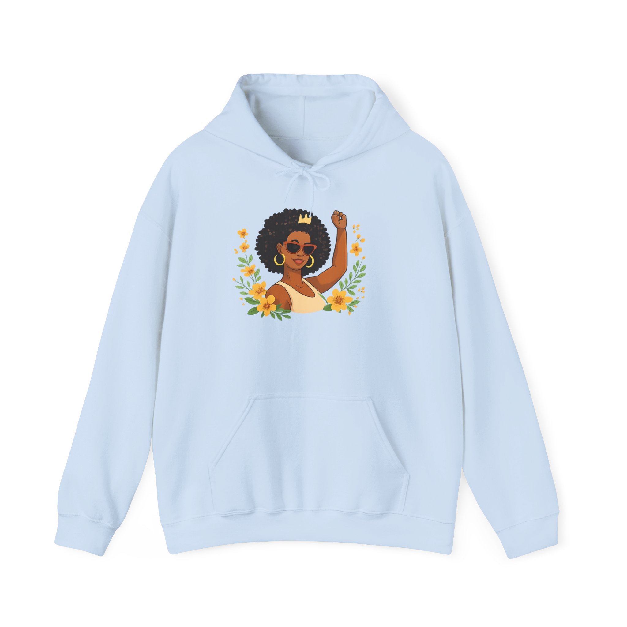 Black Girl Magic Hoodie — Afro Woman Crowned with Sunflowers Sweatshirt