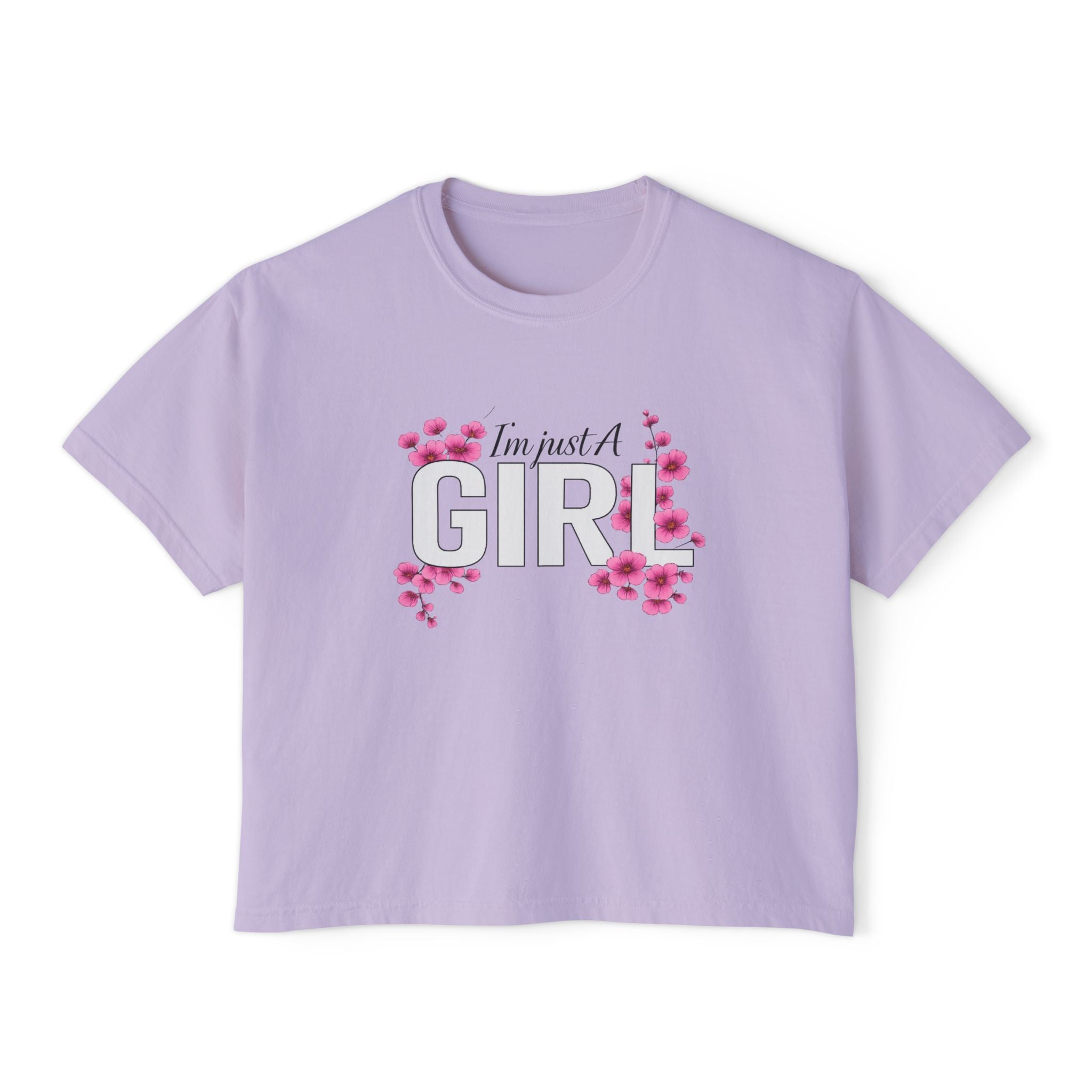I'm Just A Girl Floral Boxy Tee — Cute Feminine Graphic T-Shirt