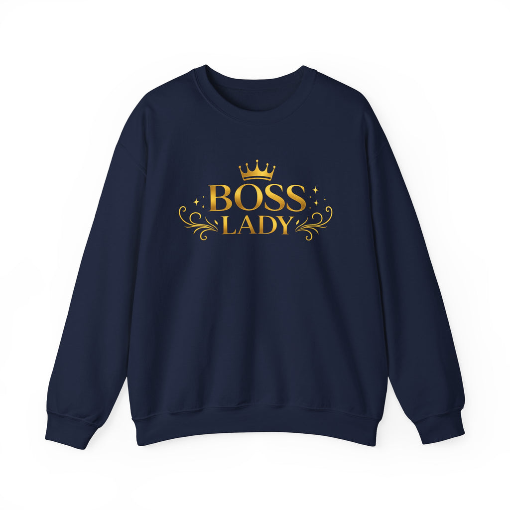 Boss Lady Sweatshirt – Gold Crown Women’s Crewneck, Empowerment Gift for Bosses & Leaders