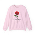 Healing Rose Crewneck Sweatshirt — Red Rose Graphic with "Healing" Script