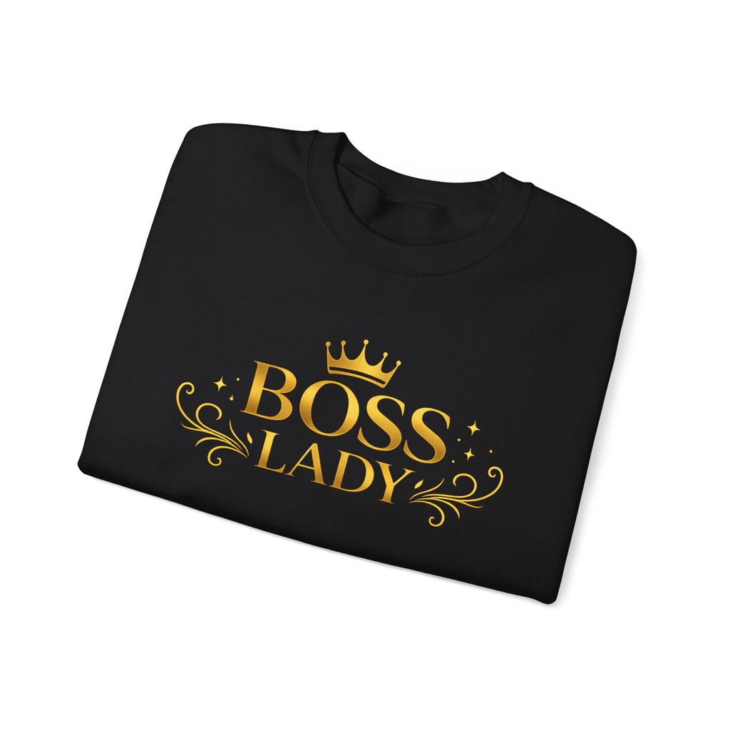 Boss Lady Sweatshirt – Gold Crown Women’s Crewneck, Empowerment Gift for Bosses & Leaders