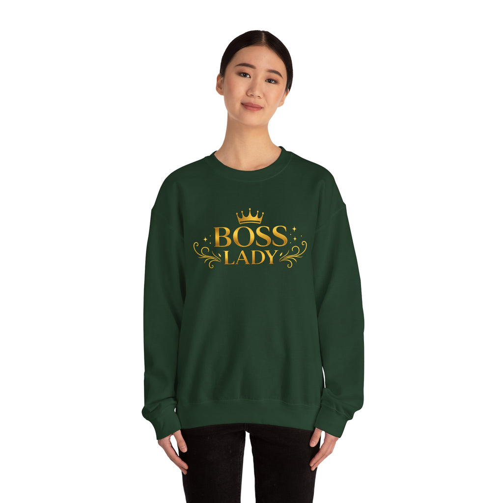 Boss Lady Sweatshirt – Gold Crown Women’s Crewneck, Empowerment Gift for Bosses & Leaders