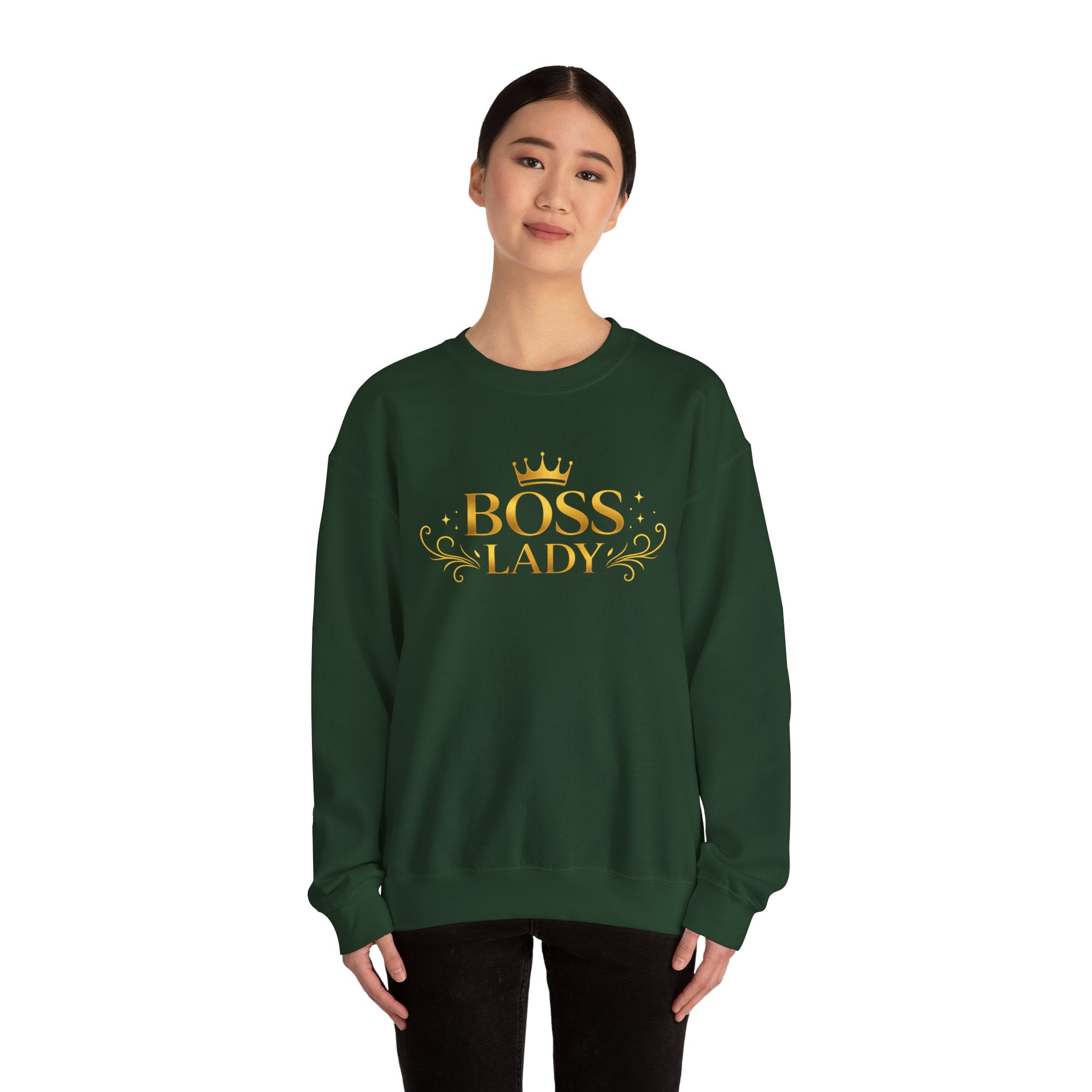 Boss Lady Sweatshirt – Gold Crown Women’s Crewneck, Empowerment Gift for Bosses & Leaders