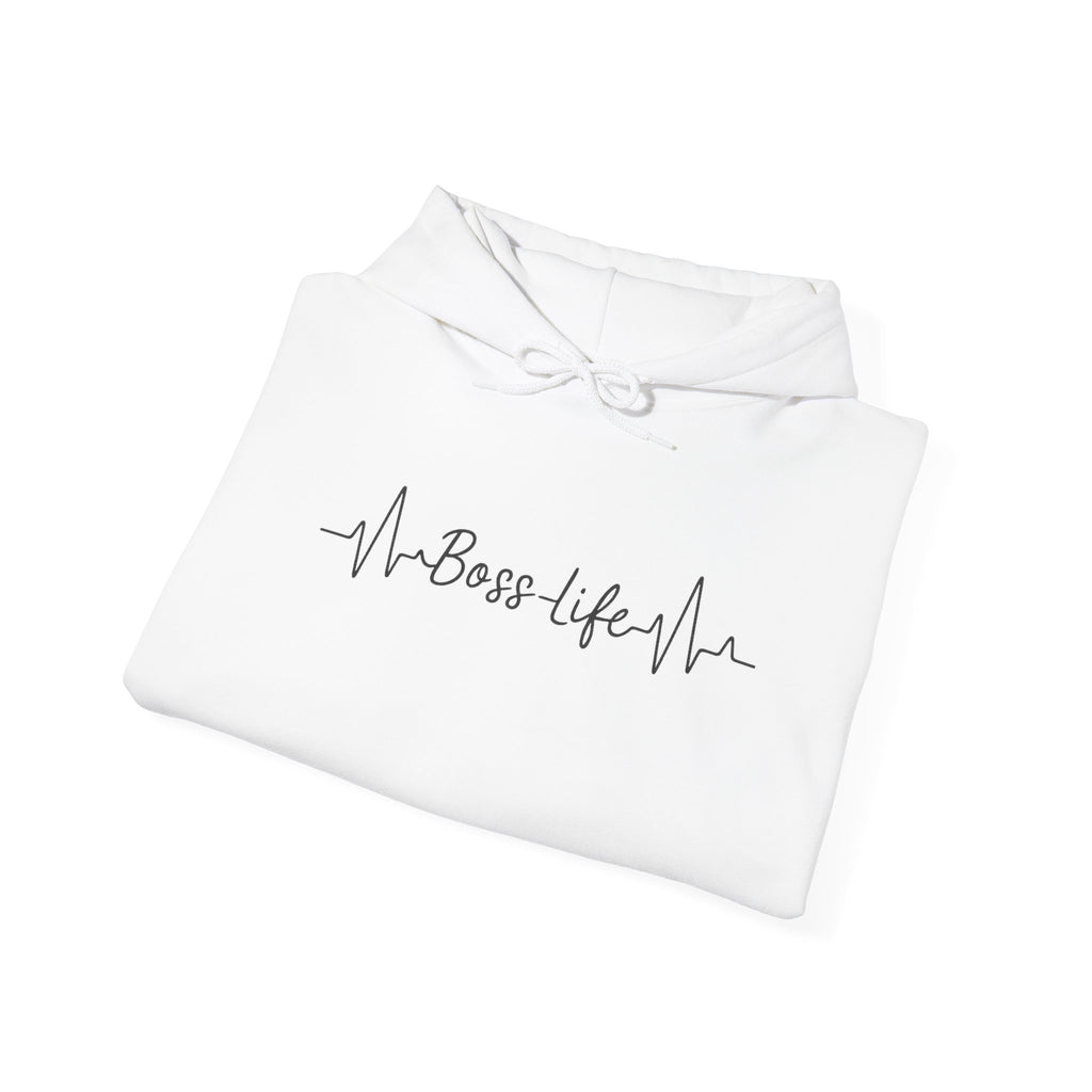 Boss Life Hoodie — Minimal Script Heartbeat Graphic