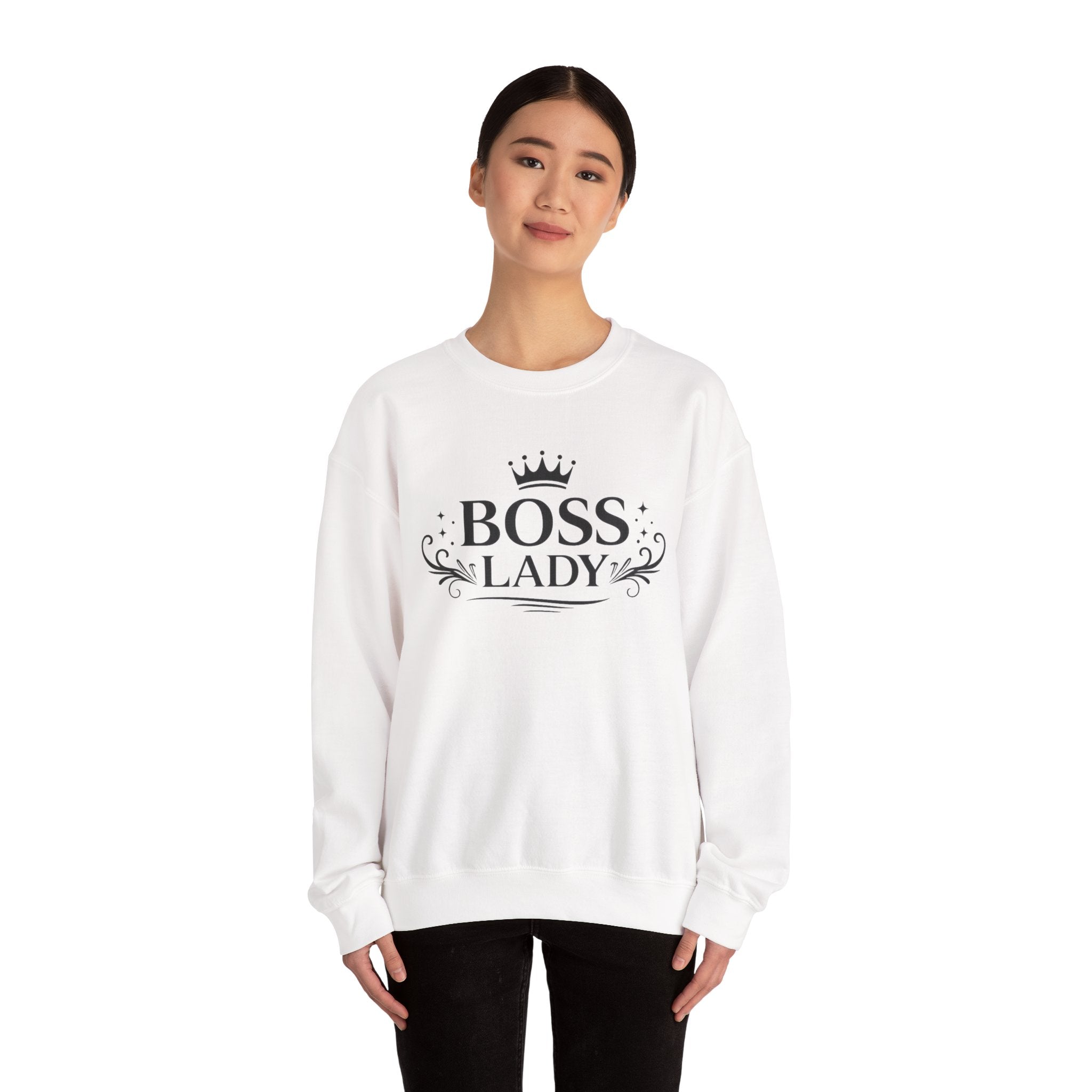 Boss Lady Sweatshirt – Gold Crown Women’s Crewneck, Empowerment Gift for Bosses & Leaders