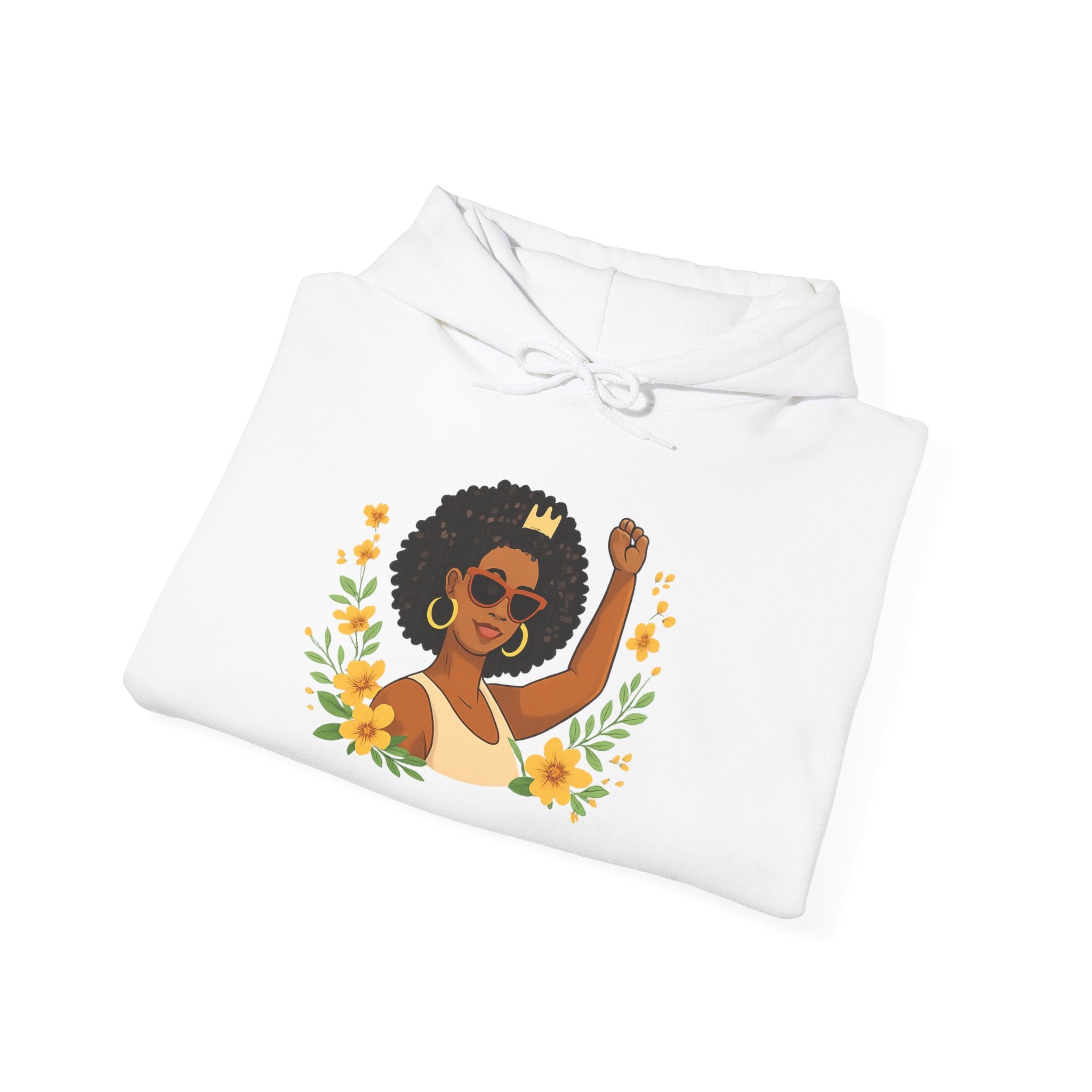Black Girl Magic Hoodie — Afro Woman Crowned with Sunflowers Sweatshirt