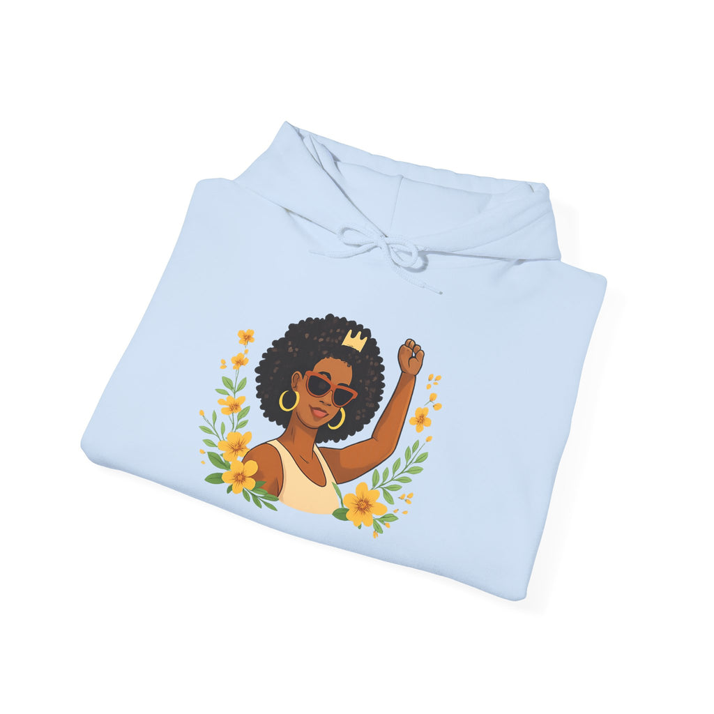 Black Girl Magic Hoodie — Afro Woman Crowned with Sunflowers Sweatshirt