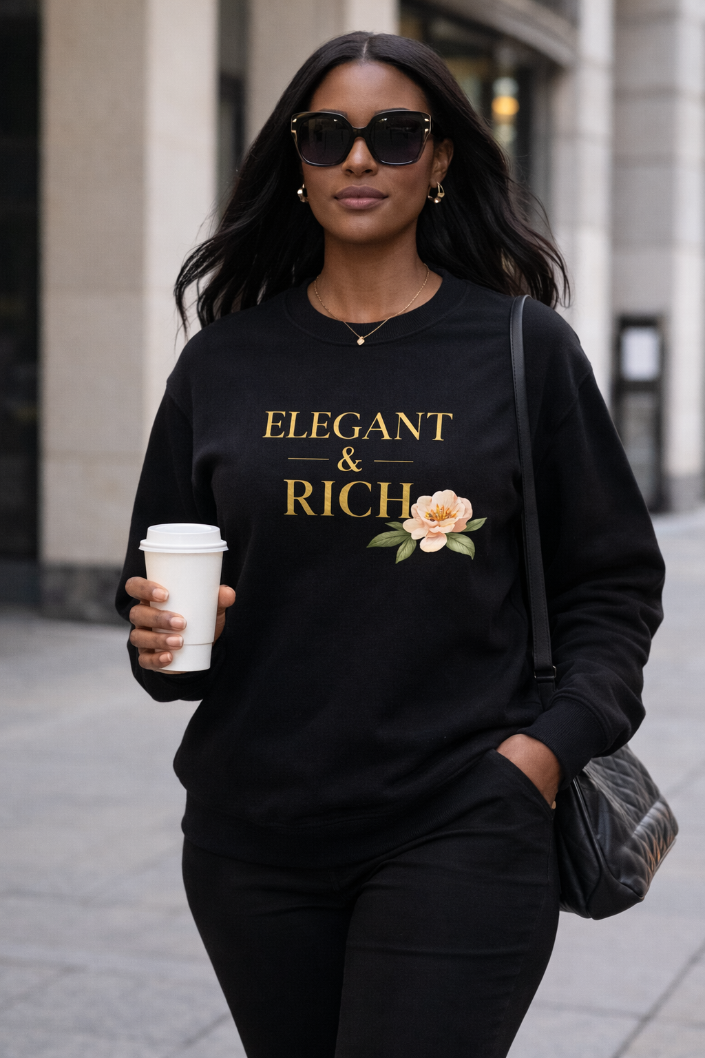 Crewneck Sweatshirt — "Elegant & Rich" Floral Graphic
