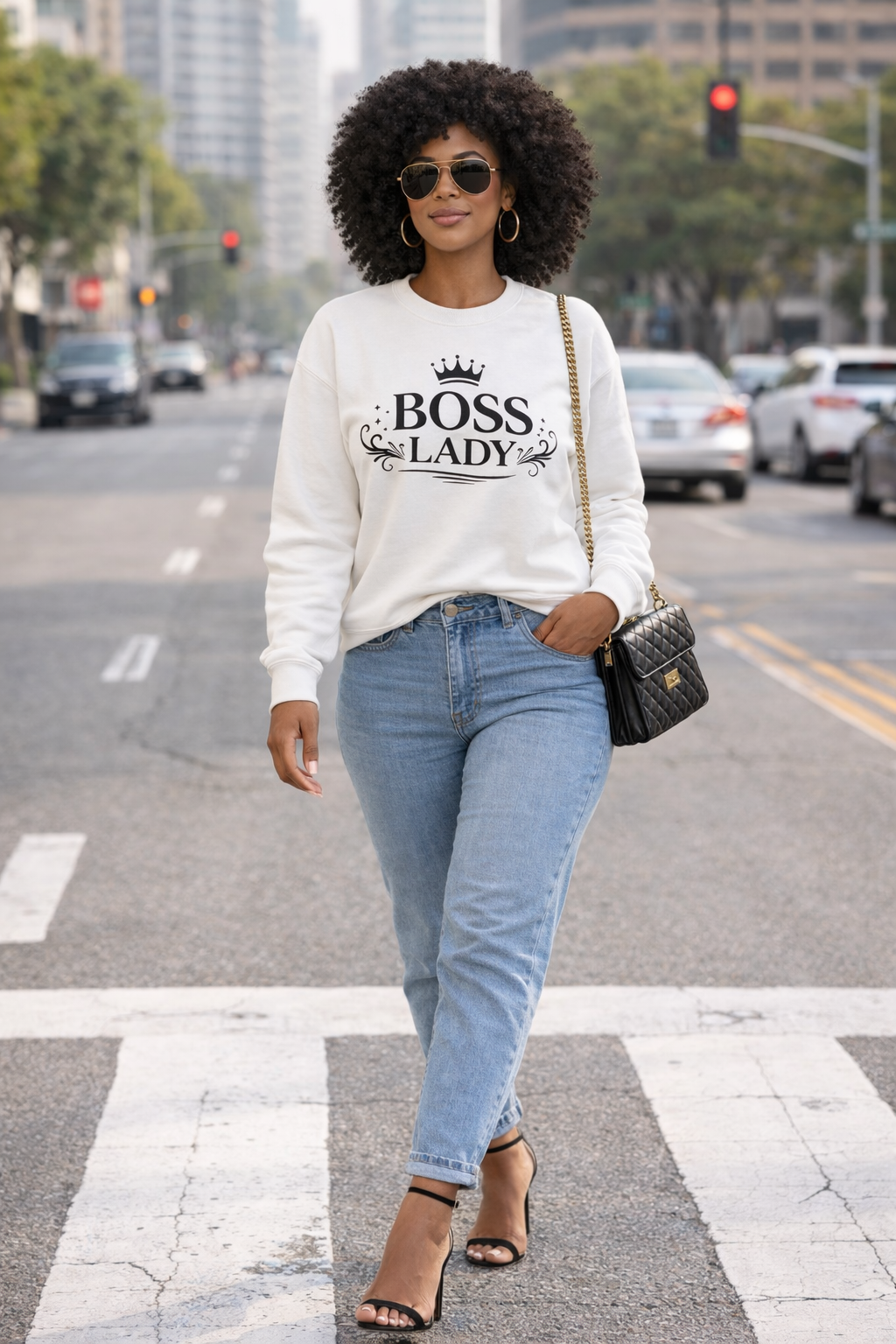 Boss Lady Sweatshirt – Gold Crown Women’s Crewneck, Empowerment Gift for Bosses & Leaders