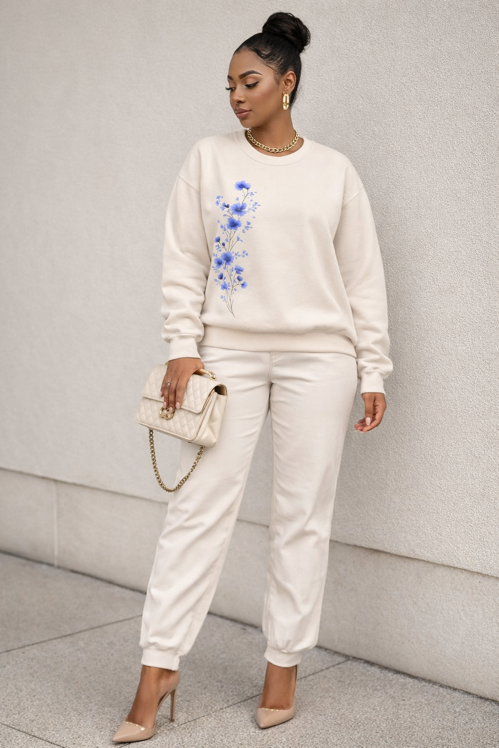 Floral Watercolor Sweatshirt – Blue Blossom Crewneck